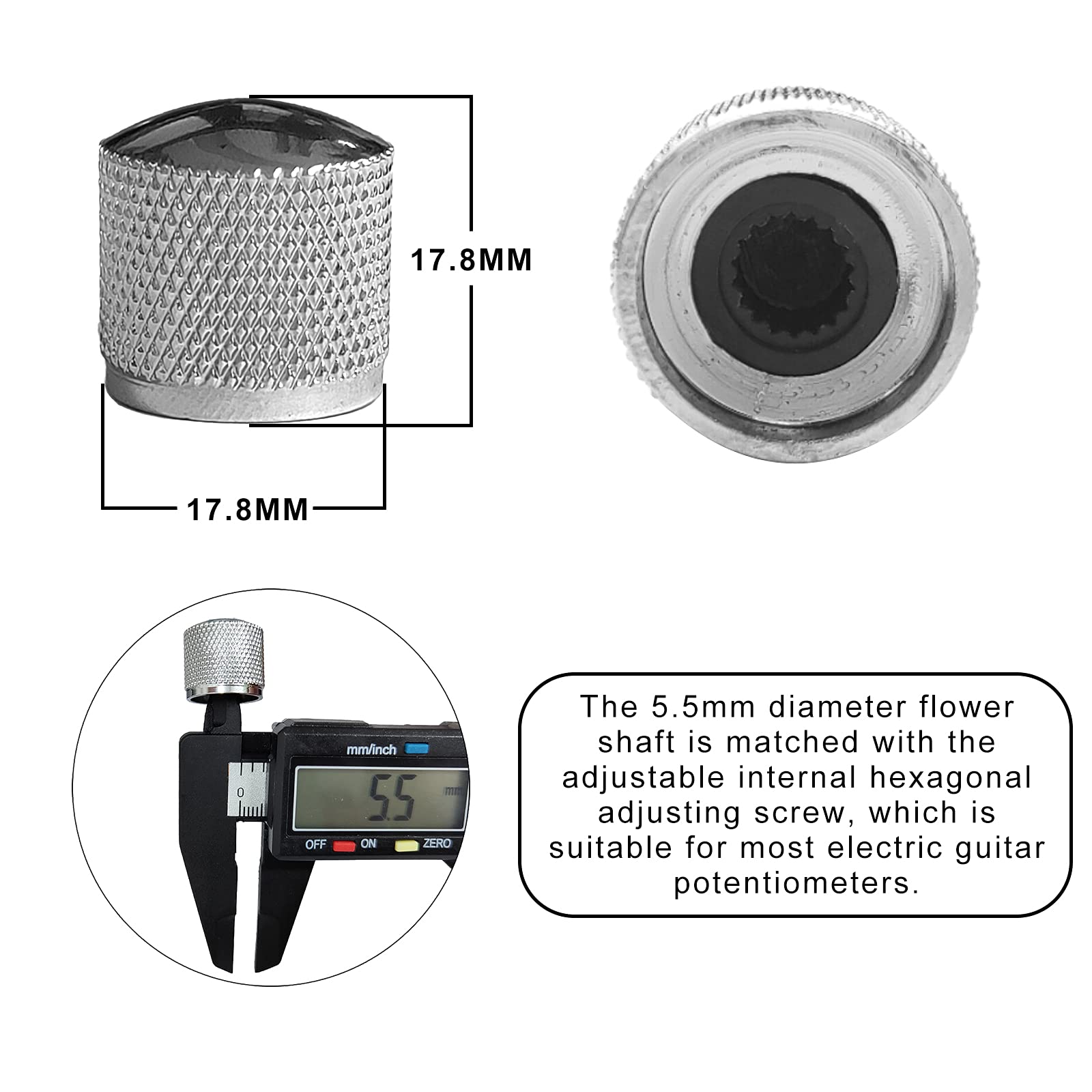 Saphue 4 Pcs Metal Volume Tone Dome Tone Guitar Speed Control Knobs With Allen Keys Screws Set For Fender Strat Telecaster Gibso