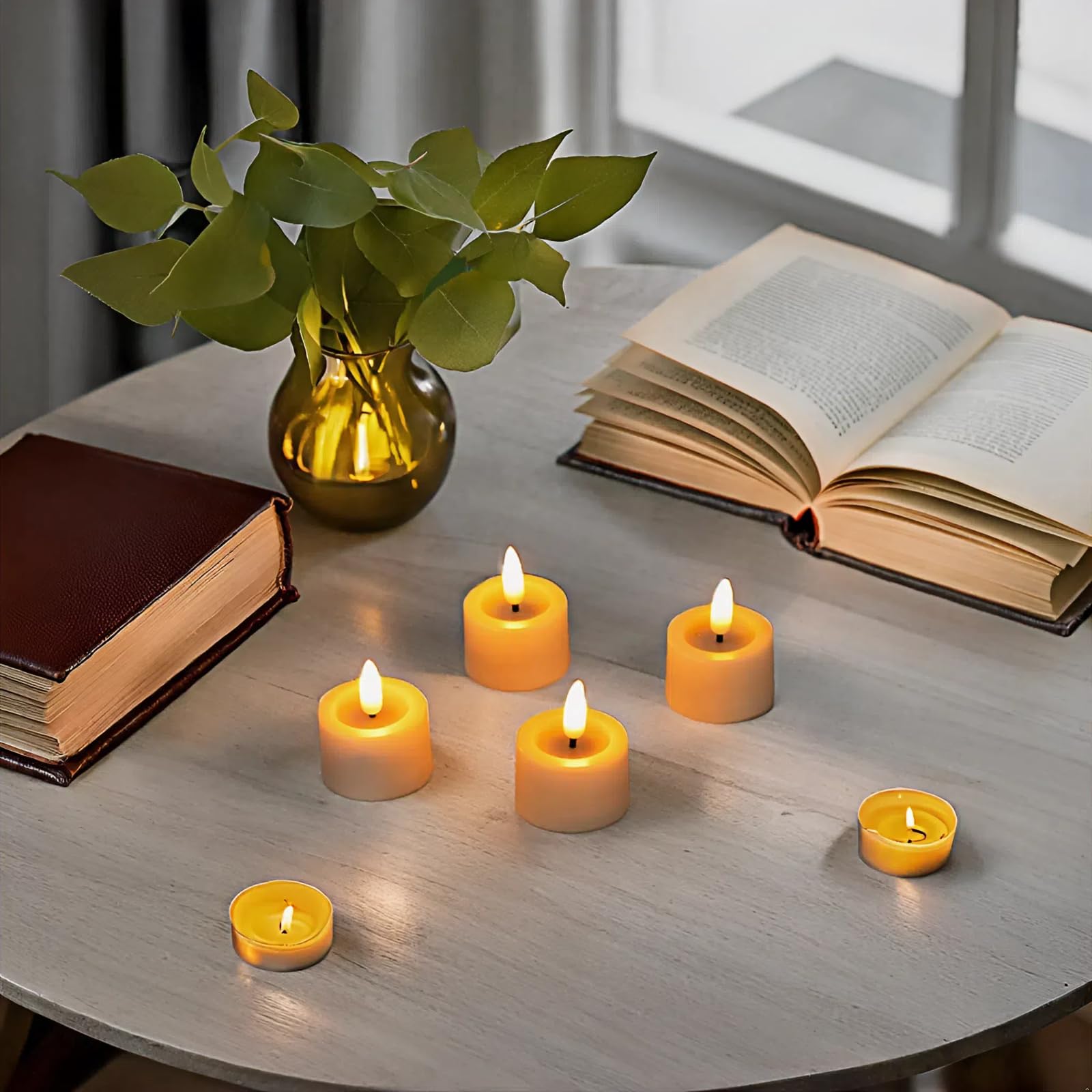 Simplelight Pack Of 12 Tea Lights Candles Battery Operated   Battery Tea Lights With Timer, Battery Candles Amber Color For Voti