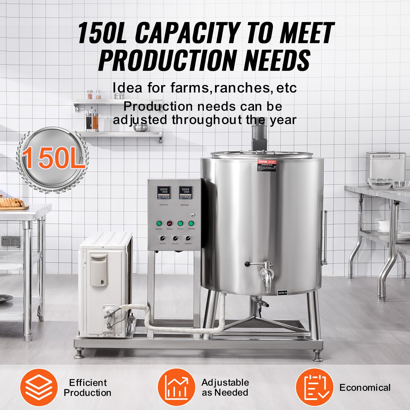 Vevor Milk Pasteurizer 150L, Commercial Milk Pasteurization Machine, Food Grade 304 Stainless Steel, Professional Pasteurization