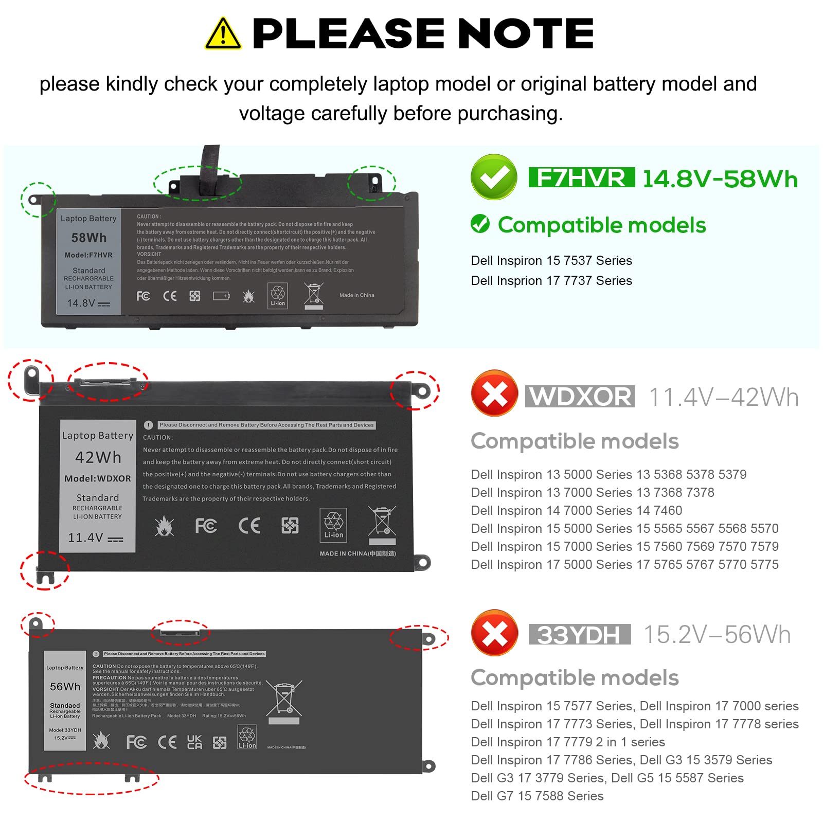 Futurebatt F7Hvr Notebook Battery 14.8V 58Wh Replaceable For Dell Inspiron 15 7537 Dell Insprion 17 7737 Series