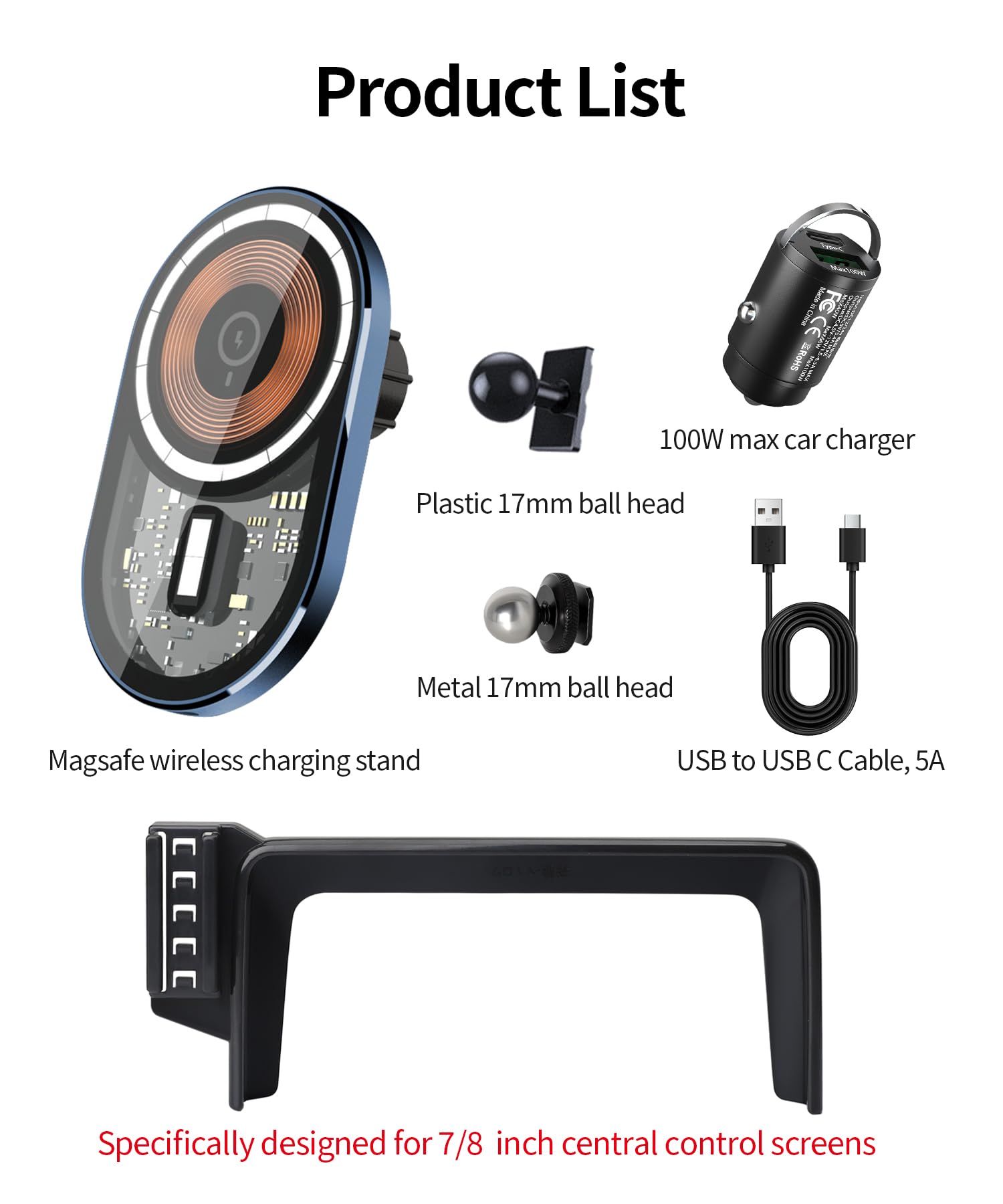 Masergogo Wireless Charging Car Phone Holder For Mercedes Benz Cla-Class 2015-2019/Gla-Class 2016-2020 Accessories 7/8 Inch Scre