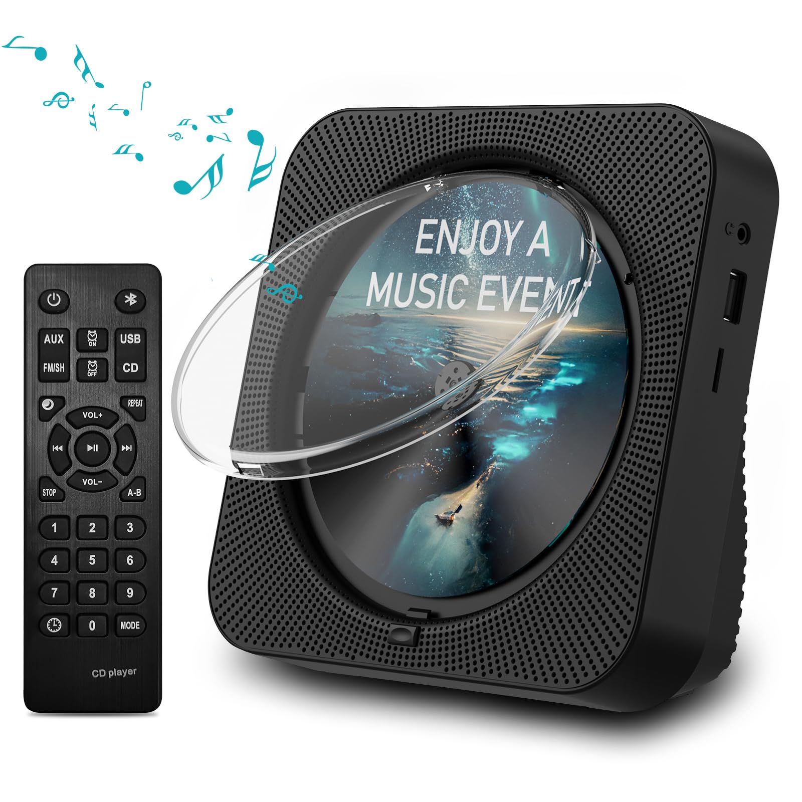 Micocious Cd Player Bluetooth Desktop Cd Player With Speakers For Home Portable Music Cd Players With Rc, Led Display, Fm Radio,