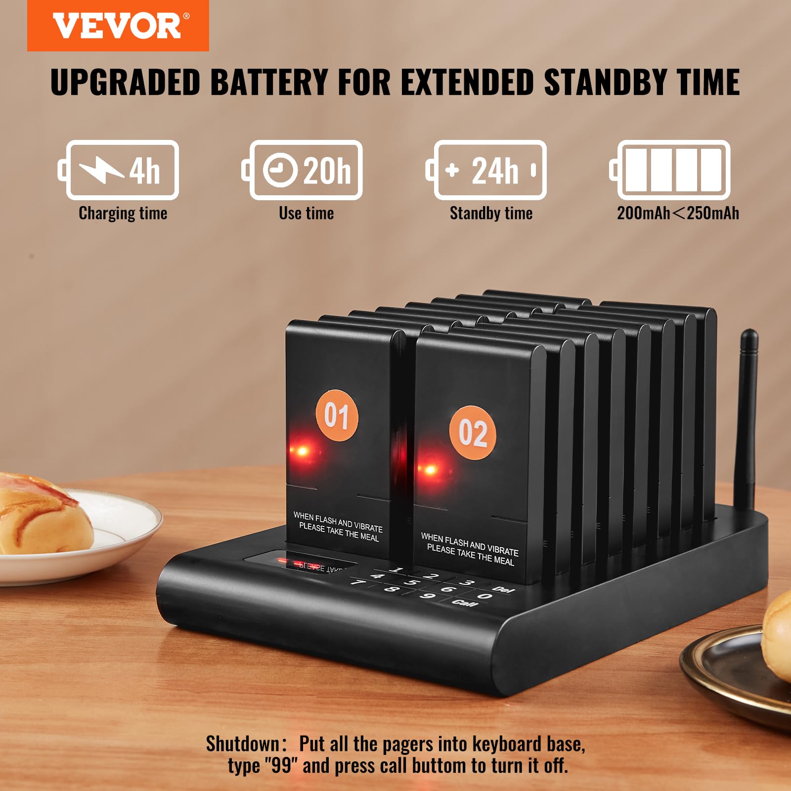 Vevor Restaurant Pager System, Wireless 500M Long Range Lineup Waiting Queue Signal, Guest Customer Calling Beepers With Vibrati