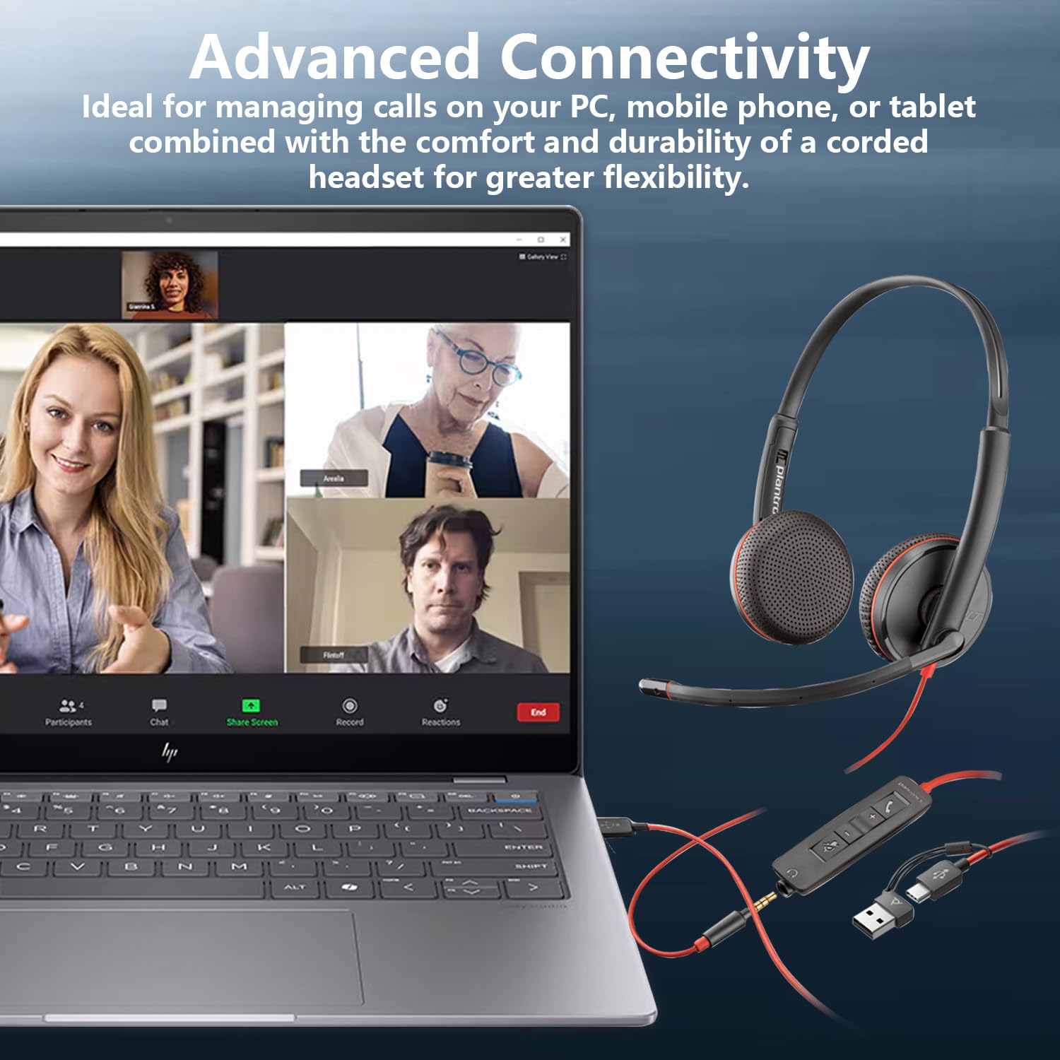 Hp Poly Blackwire C3225 Stereo Headset With Usb-C & 3.5Mm Connection, Noise Cancelling, Soundguard And Flexible Microphone Arm,