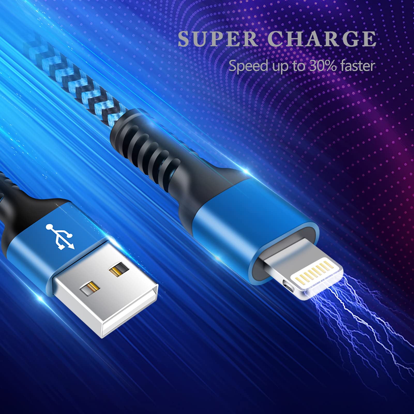 Iphone Charger Cable Cord 6Ft Braided Charging Apple Original Nylon Usb Cords Fast Charge Wire For Iphone 14 13 12 11 Pro Max Mi