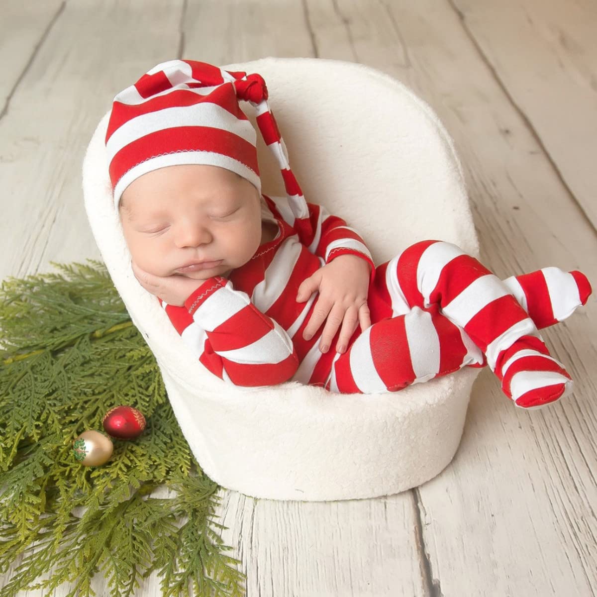 Christmas Newborn Baby Photo Shoot Props Outfits Crochet Clothes Santa Claus Red Hat Pants Photography Props (Red B)