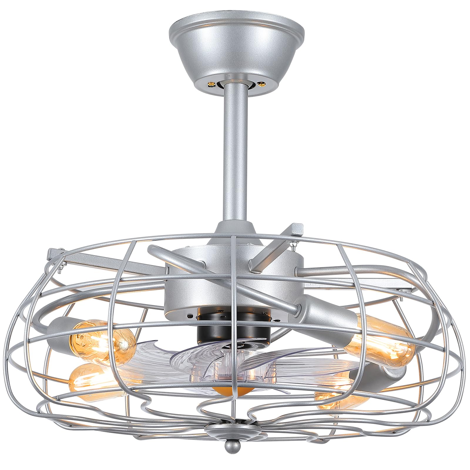 Asyko Outdoor Caged Ceiling Fans with Lights - Bladeless Low Profile Ceiling Fan Light with Remote, 19 Enclosed Ceiling Fan for 