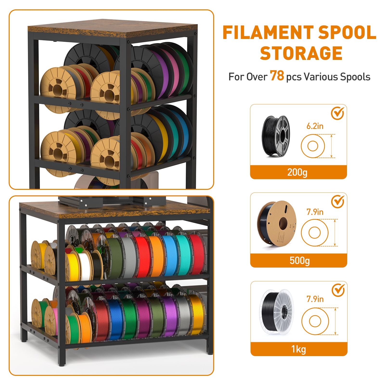 Ikkle 3D Printer Stand With Filament Storage Rack, Heavy Duty Table Holds 3D Printer, Spools, Filament Dryer, Metal Spool Holder