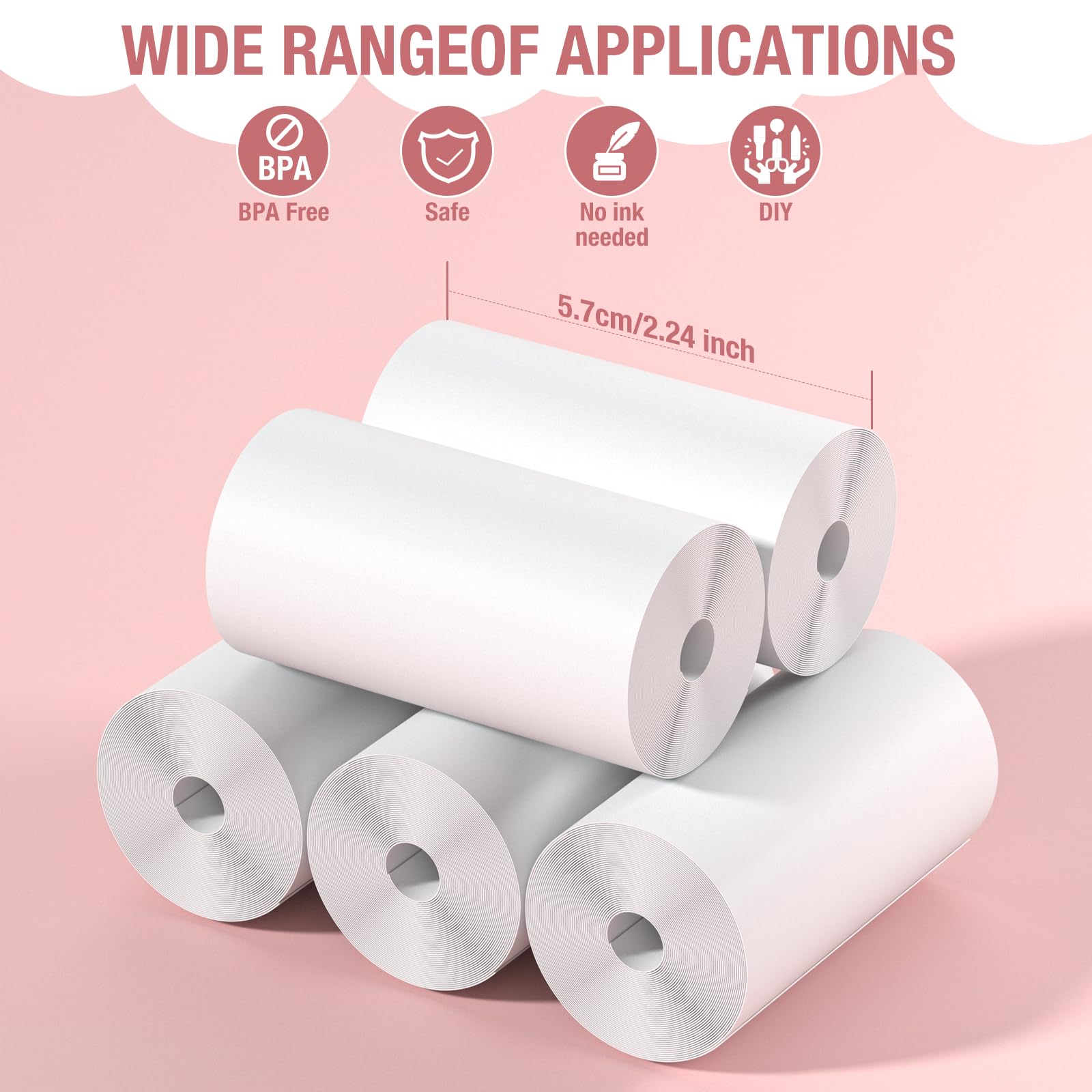 Greenkinder Kids Instant Camera Refill Print Paper 5 Rolls For Kids Instant Print Camera,Hd Printing Thermal Print Paper Set Por