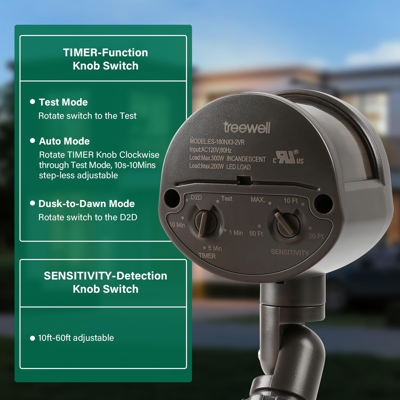 2 Pack Motion Sensor, 180 Degree Replacement Motion Detector, Adjustable Time & Detection Sensitivity Up To 60 Feet Range, 3 Wor