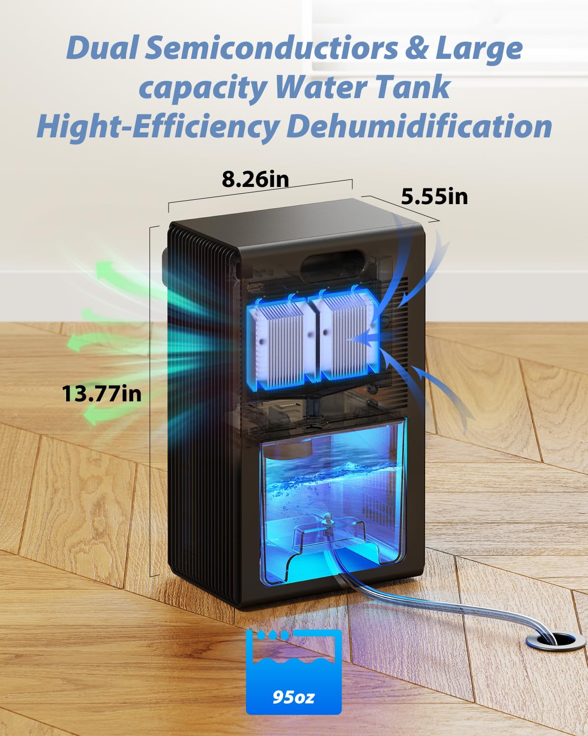 Simsen 95Oz Dehumidifiers For Home, 7000 Cubic Feet(720 Sq Ft) Quiet Dehumidifier For Home With Drain Hose And 2 Working Modes,