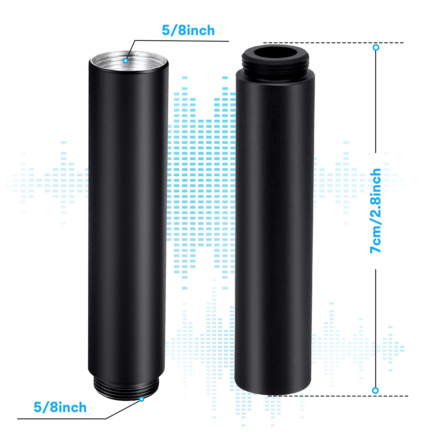 YOUSHARES Mic Stand Extension, 5/8' Female to 5/8' Male Microphone Extension Tube for Desk Stands(3.15 in) 2Pcs