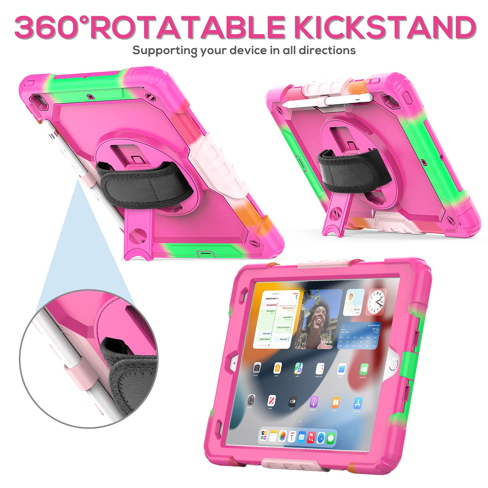 Blosomeet Case For Ipad 9Th/8Th/7Th Generation 2021/2020/2019 10.2 Inch For Kids Girls With Tempered Glass Screen Protector & Pe