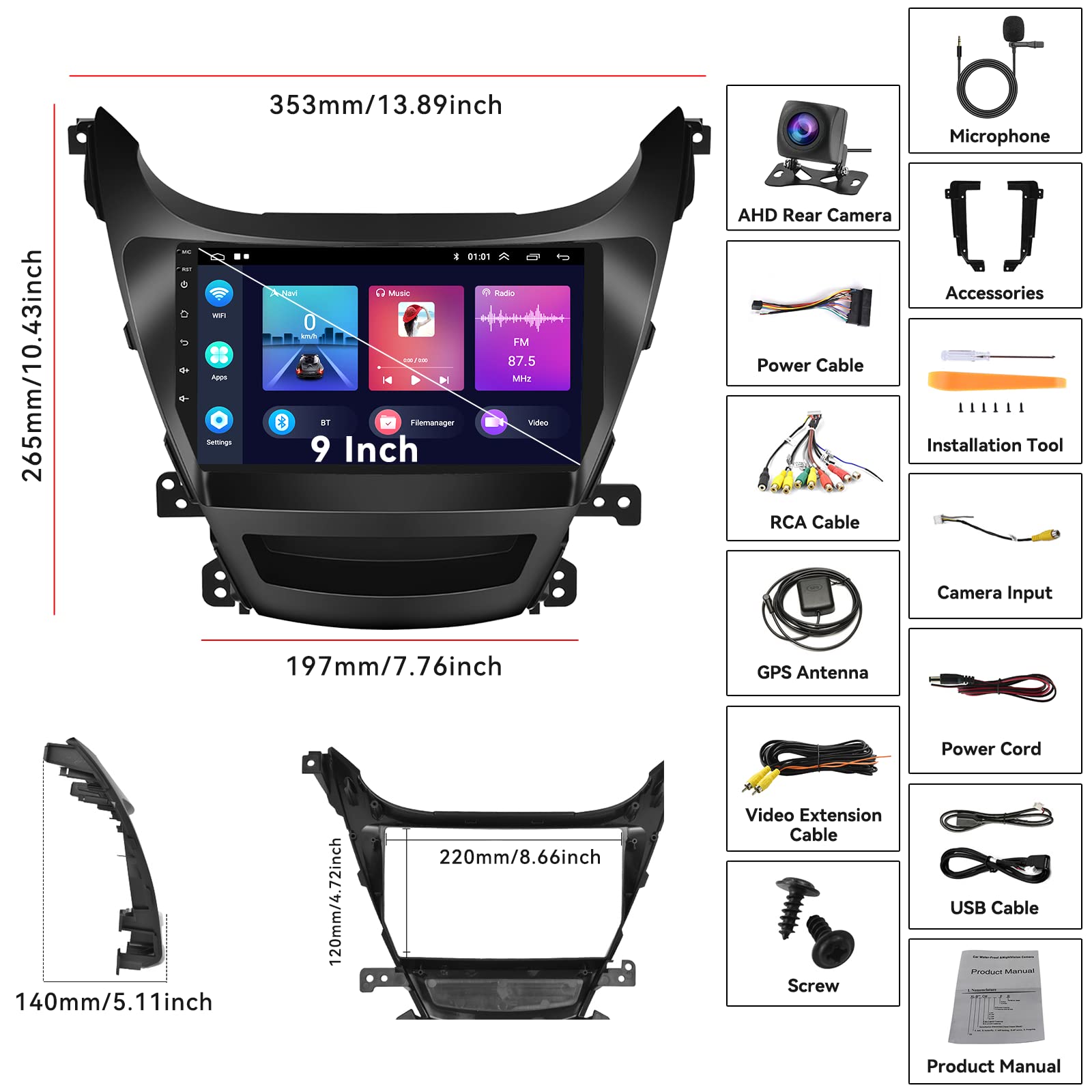 2+64G Android Car Stereo For Hyundai Elantra 2014 2015 2016 With Apple Carplay Android Auto Mirror Link 9 Inch Touchscreen Radio