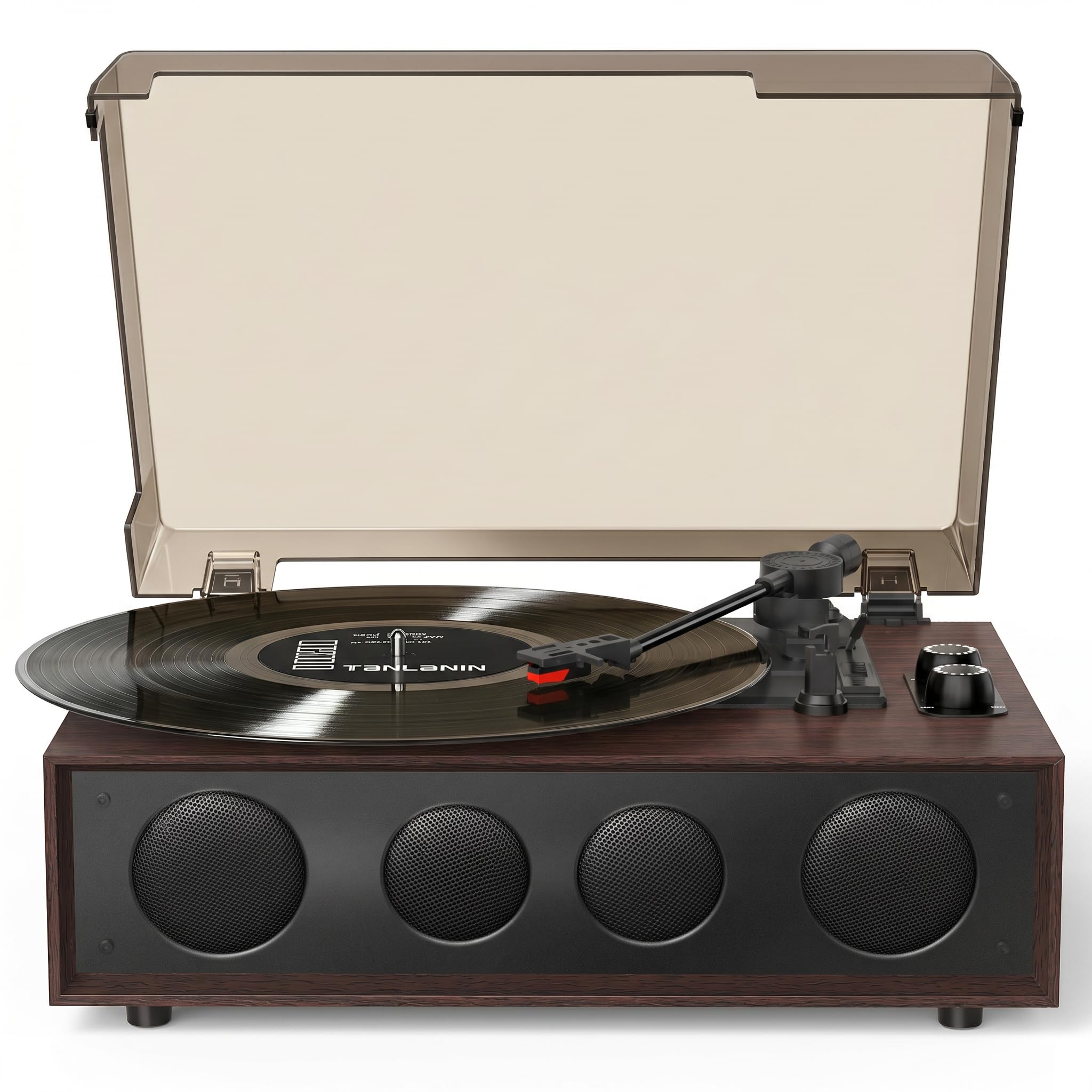 Vinyl Record Player with 4 Builtin Speakers, Bluetooth, 3Speed, Brown
