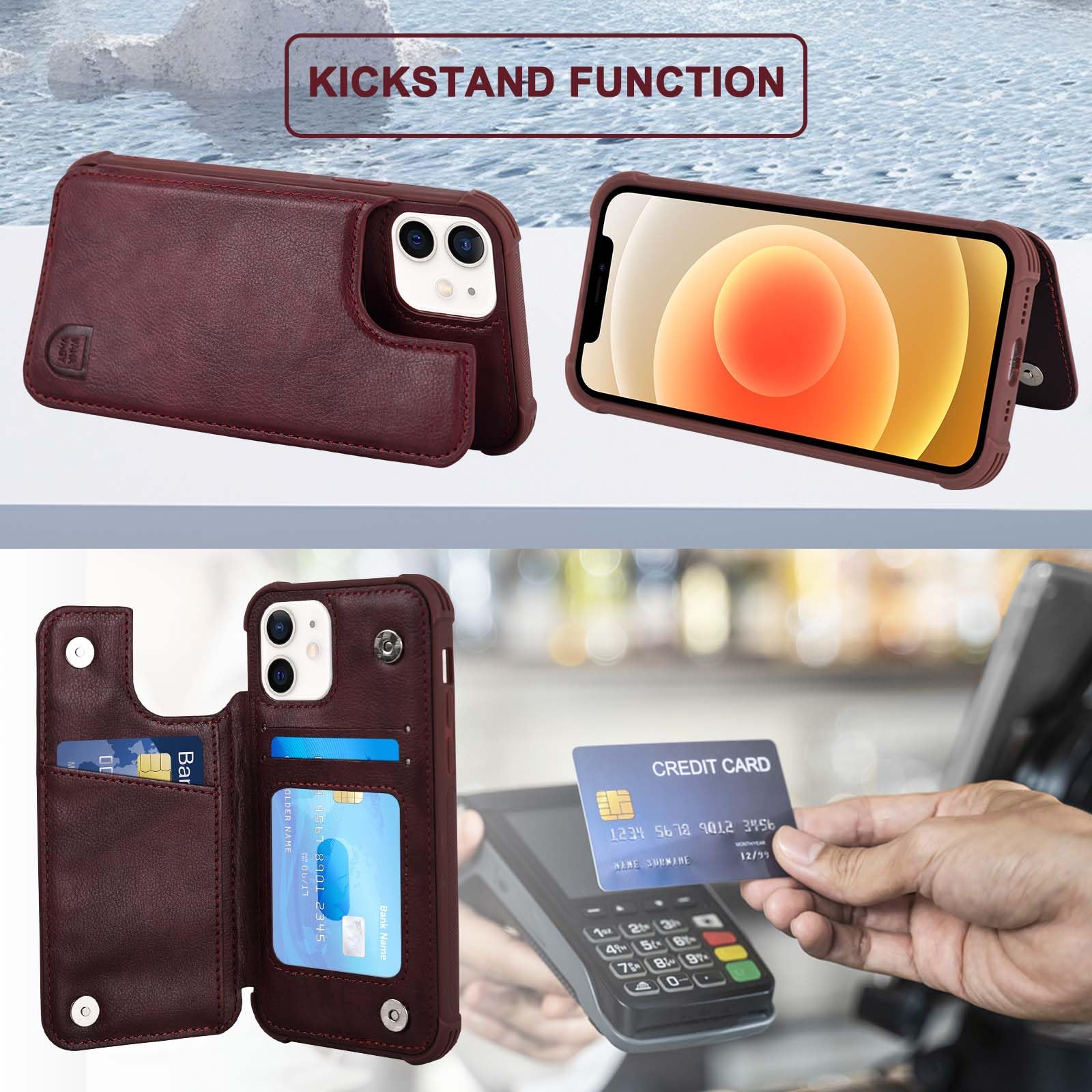 Vanavagy Wallet Case For Iphone 12/Iphone 12 Pro For Women And Men,Rfid Block Leather Flip Folio Phone Cover Fits Magnetic Car M