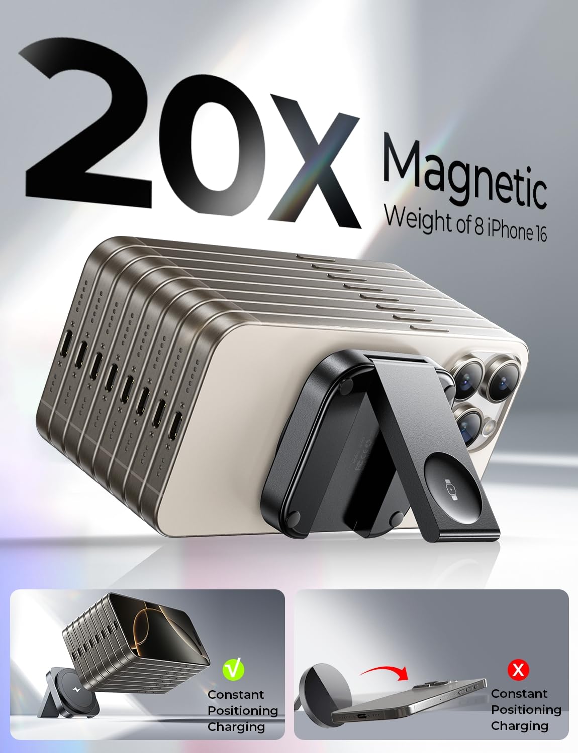 Lisen For Magsafe Charger Stand For Apple,Travel Charger For Iphone 16 Pro Charging Station Pad,Magnetic Wireless Charger For Ip