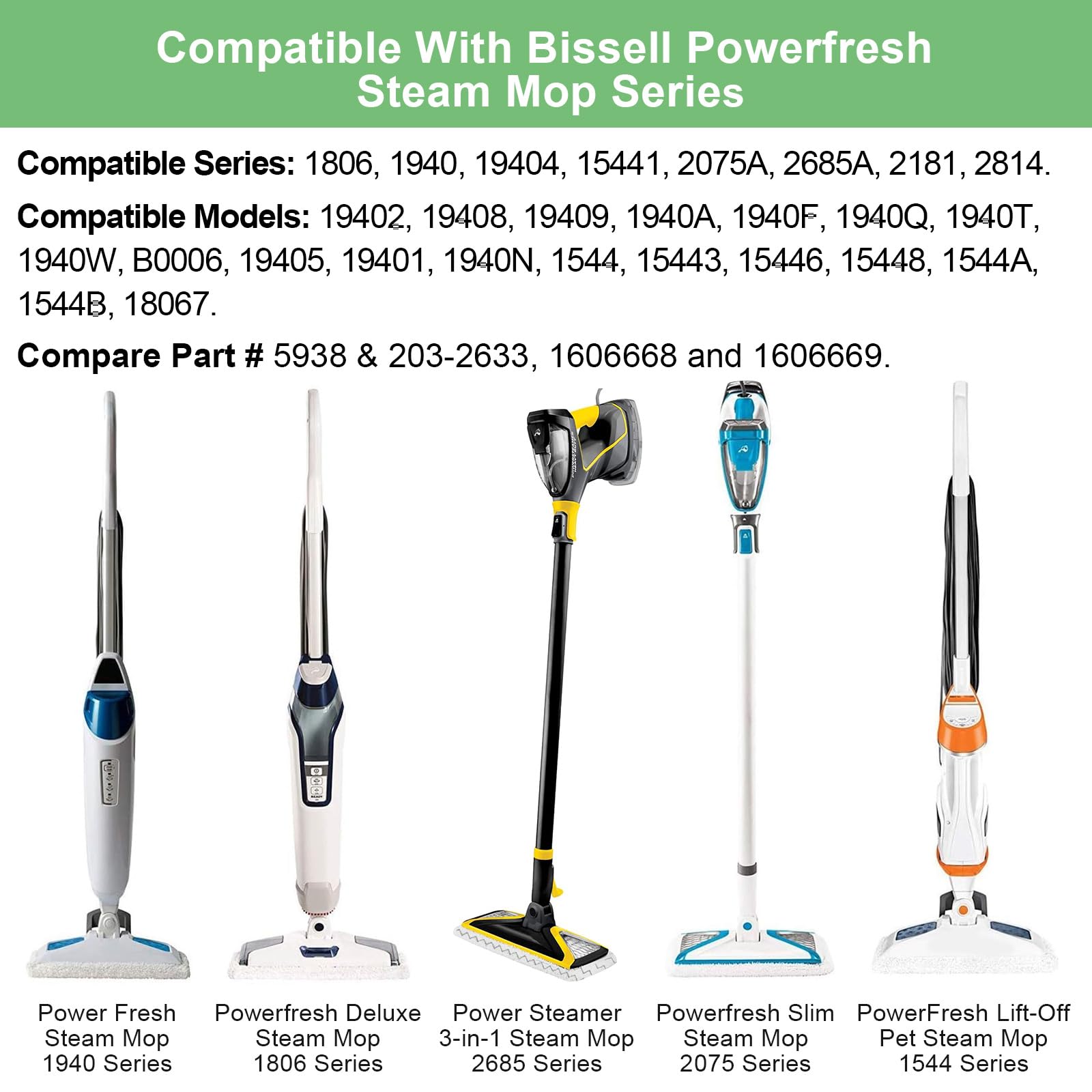 6 Pack 1940 1806 2685A Steam Mop Pads For Bissell Powerfresh Steam Mop Deluxe Pet Lift Off Plus Slim Scrubbing Steam Mop Replace