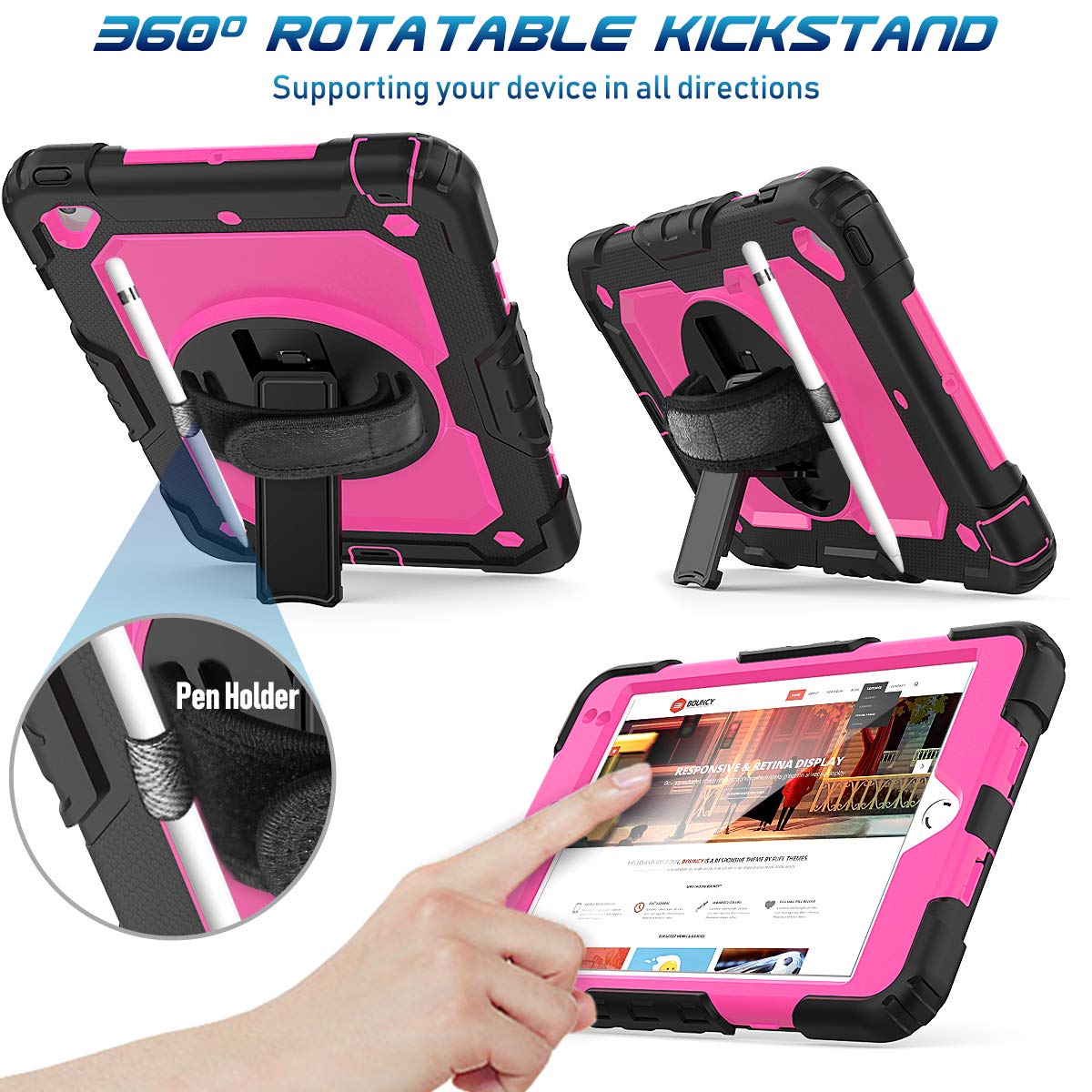 Timecity Case For Ipad Mini 5/4 With Screen Protector Pencil Holder [360 Rotating Hand Strap] & Stand, Drop Proof Case For Mini