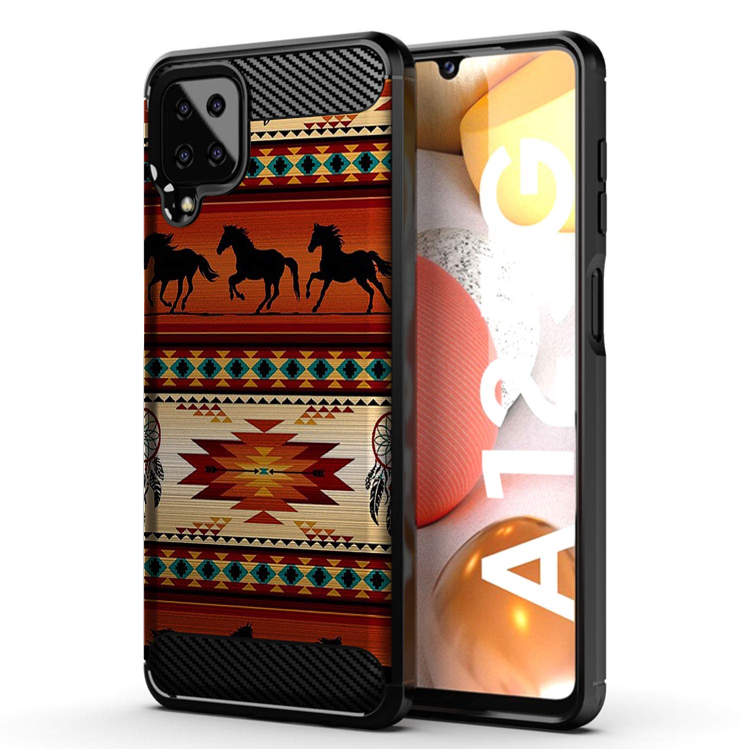 Casesondeck Case Compatible With [Samsung Galaxy A12 / A12 (6.5'') Case] Tribal Floral Matte Tpu Flexible Carbon Fiber Textured 