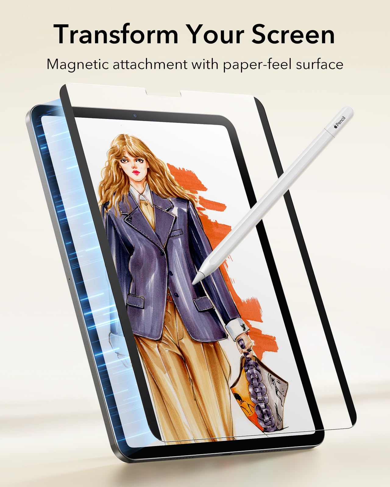 Esr For Ipad Pro 12.9 Inch Paper Feel Magnetic Screen Protector 6Th/5Th/4Th/3Rd Generation (2022/2021/2020/2018), Write And Draw Like On Paper, Detachable And Reusable, Matte Finish