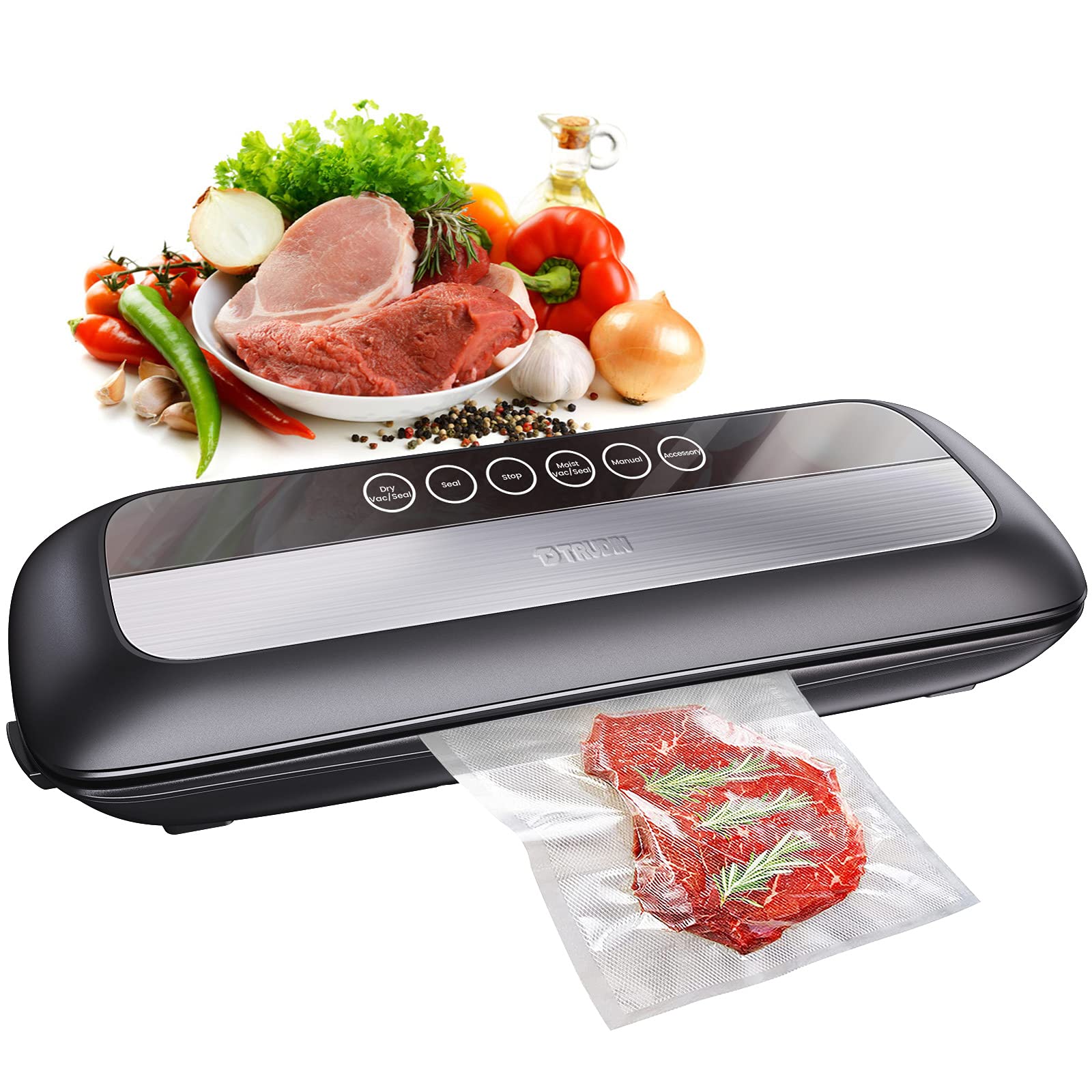 Trudin Food Vacuum Sealer Machine, Automatic Food Sealer, Vacuum Sealers Bags, Dry & Moist Food Preservation, Builtin Cutter, L