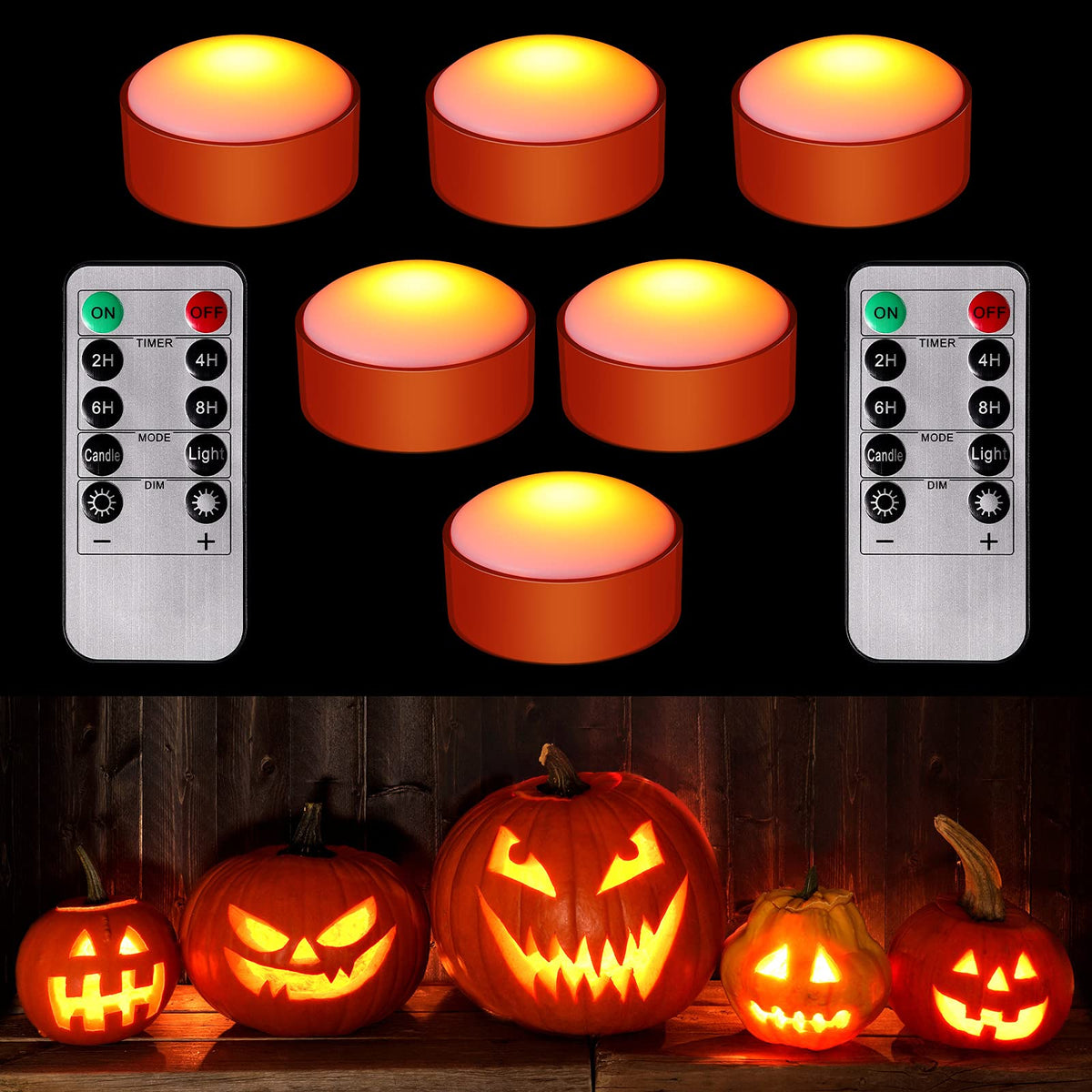 Riakrum 6 Pieces Halloween Pumpkin Lights With Remote And Timer Led Pumpkin Lights Battery Operated Pumpkin Pat Lights Jack O La