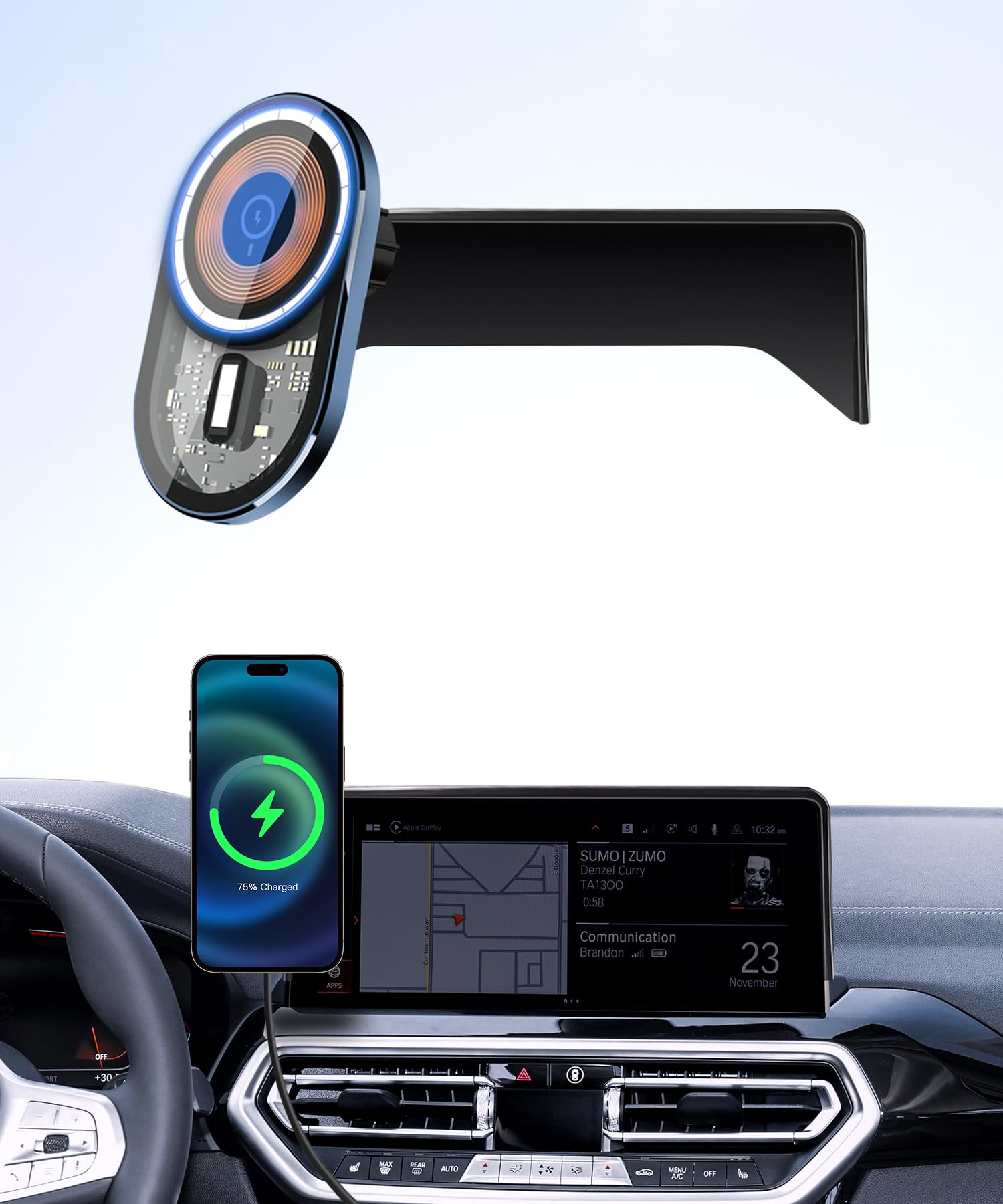 Masergogo Wireless Charging car Phone Holder for BMW X3 2022-2024/BMW X4 2022-2025 Accessories 12.3-inch Screen Fixed Clip,360 R