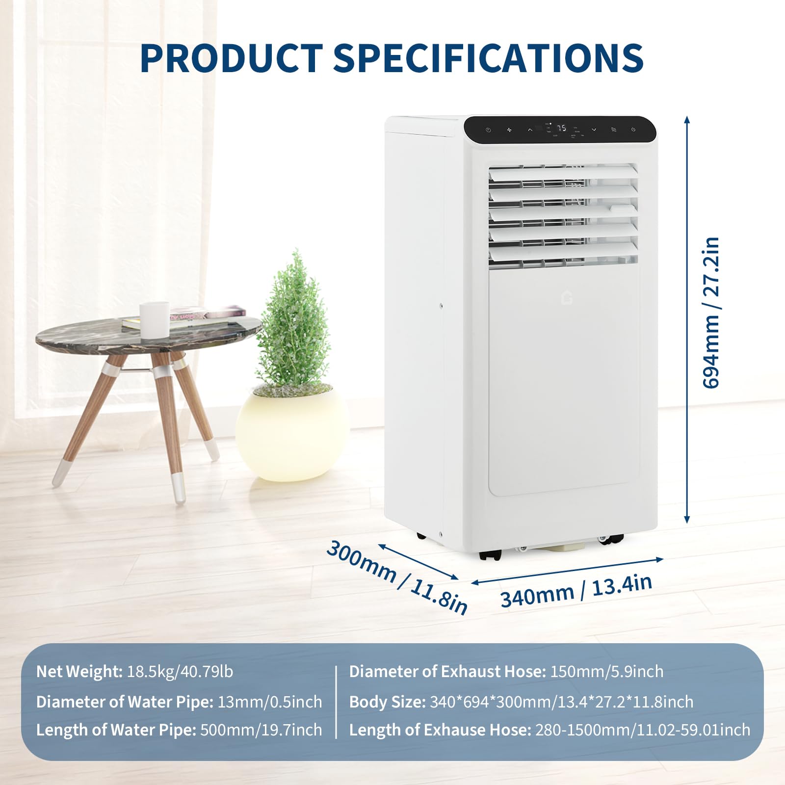 8000 Btu Portable Air Conditioners, 4-In-1 Portable Ac Unit For Rooms Up To 350 Sq. Ft, Dehumidifier, Fan, Energy Saving, Remote