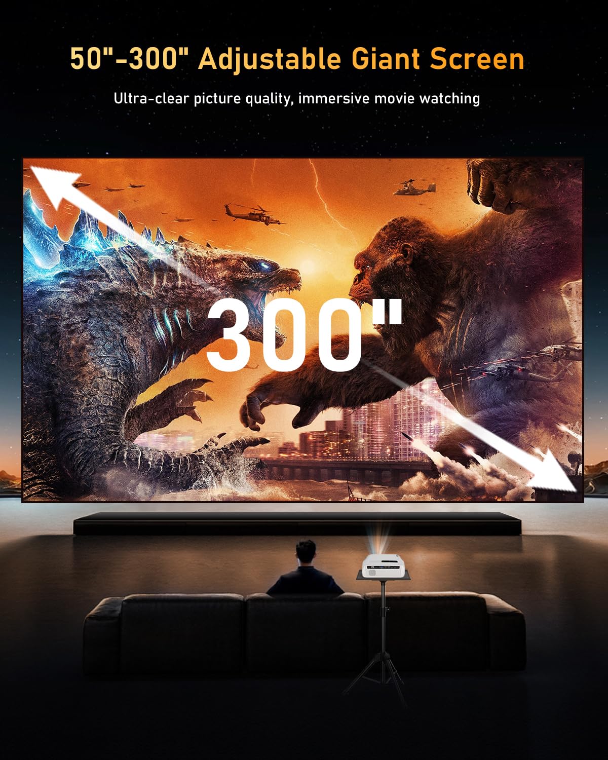 4K Ultra Hd Daytime Home Theater Projector High Bright 14300 Lumens Smart Movie Projector With Max 300'' Display, Hdr Daylight W