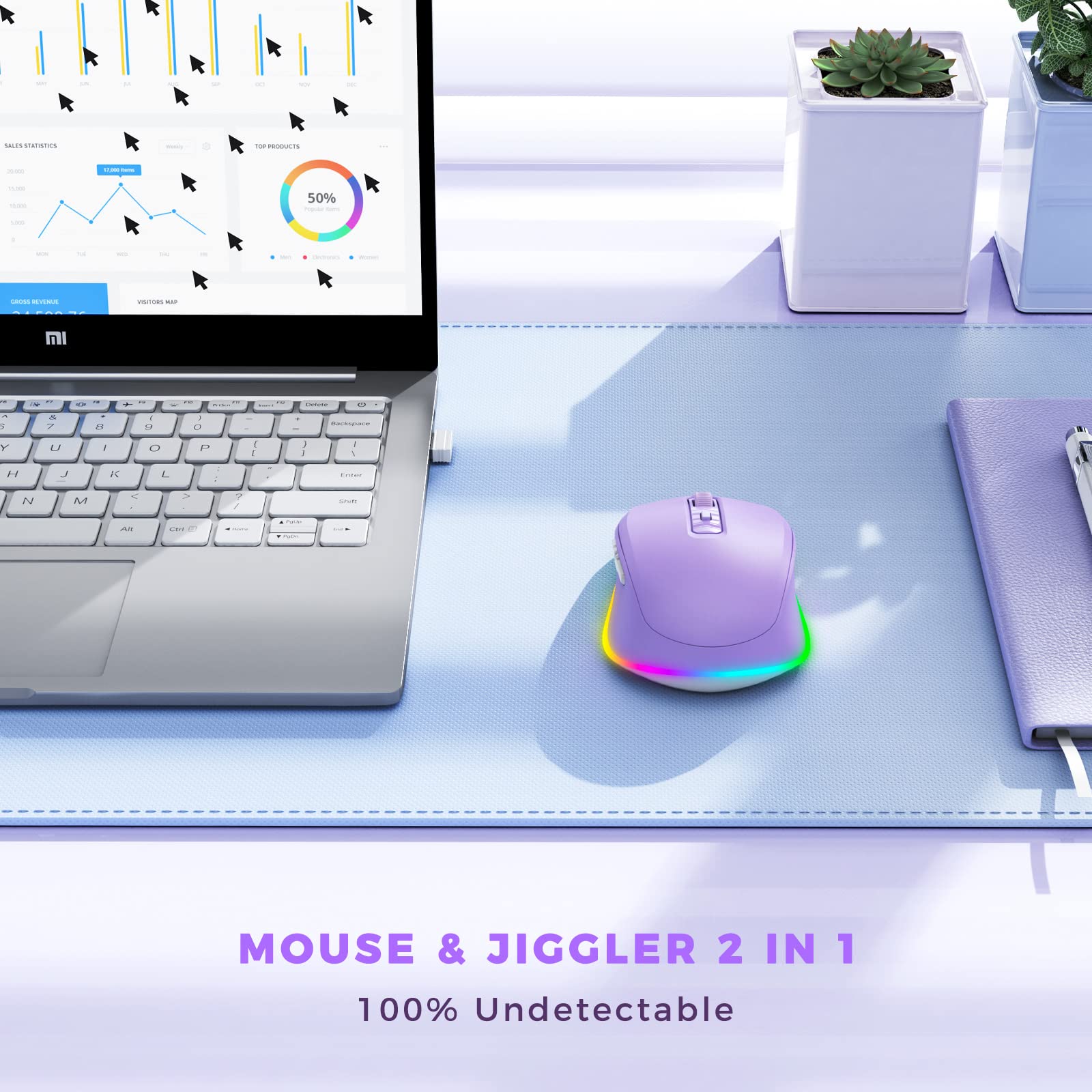 Wireless Mouse Jiggler   Led Wireless Mice With Build In Mouse Mover, Rechargeable Moving Mouse For Laptop With Undetectable Ran