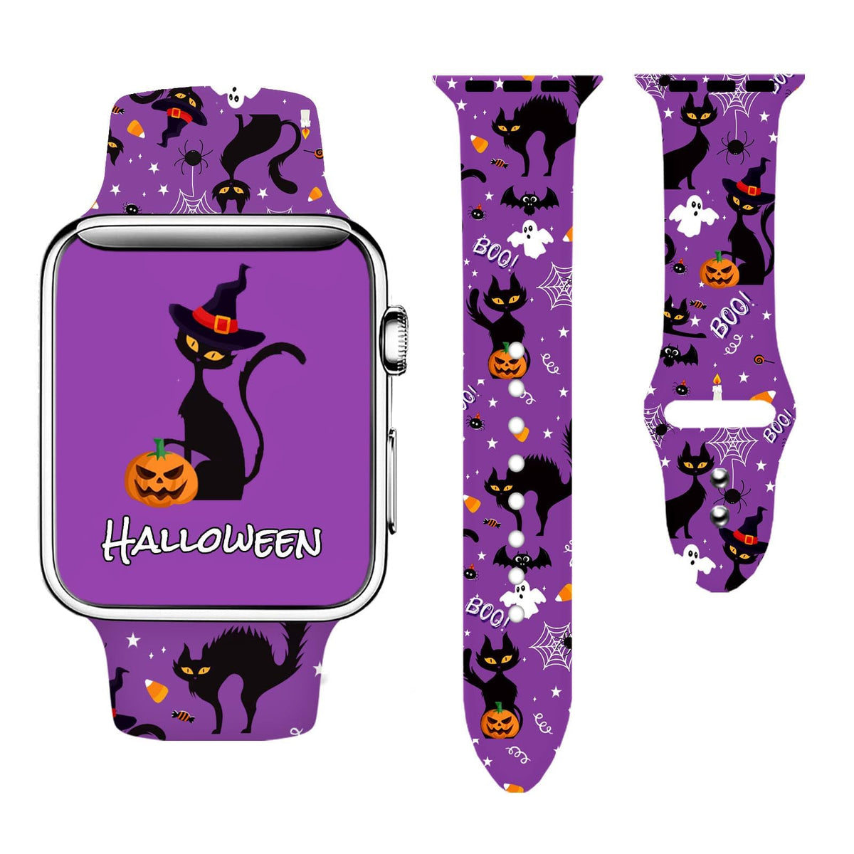 Halloween Scary Pumpkin Cat Fashion Sport Watch Band Compatible With Apple Watch 38Mm 40Mm 41Mm 42Mm 44Mm 45Mm 49Mm For Women Me