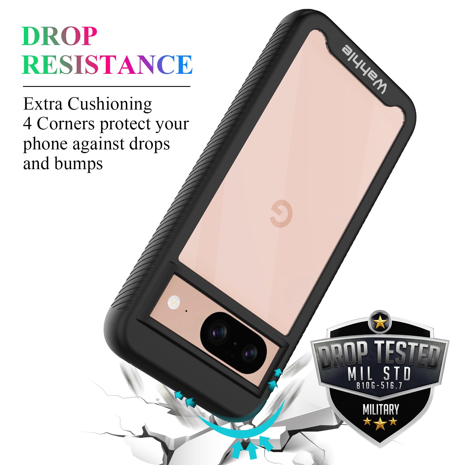 Wahhle Compatible With Google Pixel 8 Case, Built In Screen Protector Full Body Shockproof Slim Fit Bumper Protective Phone Cove
