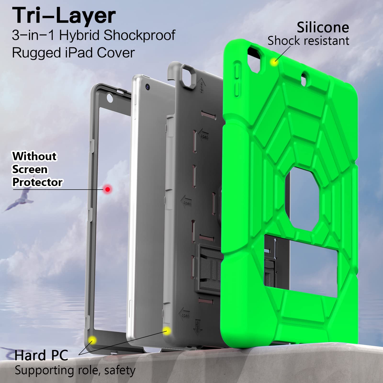 Grifobes For Ipad 9Th Generation Case, For Ipad 8Th/7Th Generation Case 2021/2020/2019, Heavy Duty Rugged Protective 10.2'' Cove