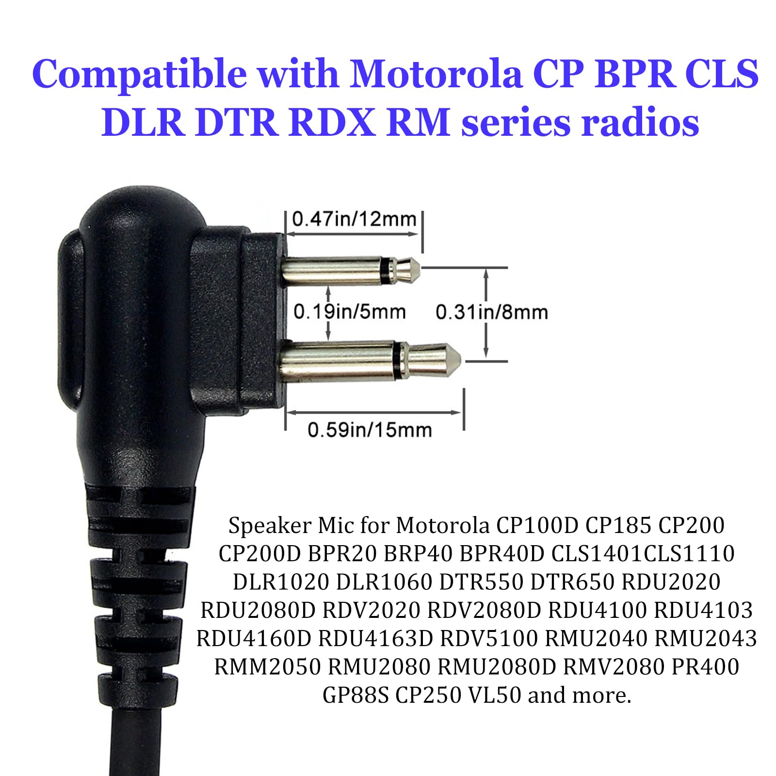 Retevis Walkie Talkies Speaker Mic,Compatible With Motorola Cp200 Cp200D Cp100D Bpr40D Bpr40 Cls1410 Rmu2040 Rdm2070D Rdu4100 Gp88S Cp250 Walkie Talkie, 3.5Mm Audio Jack 2 Pin Shoulder Mic(1 Pack)