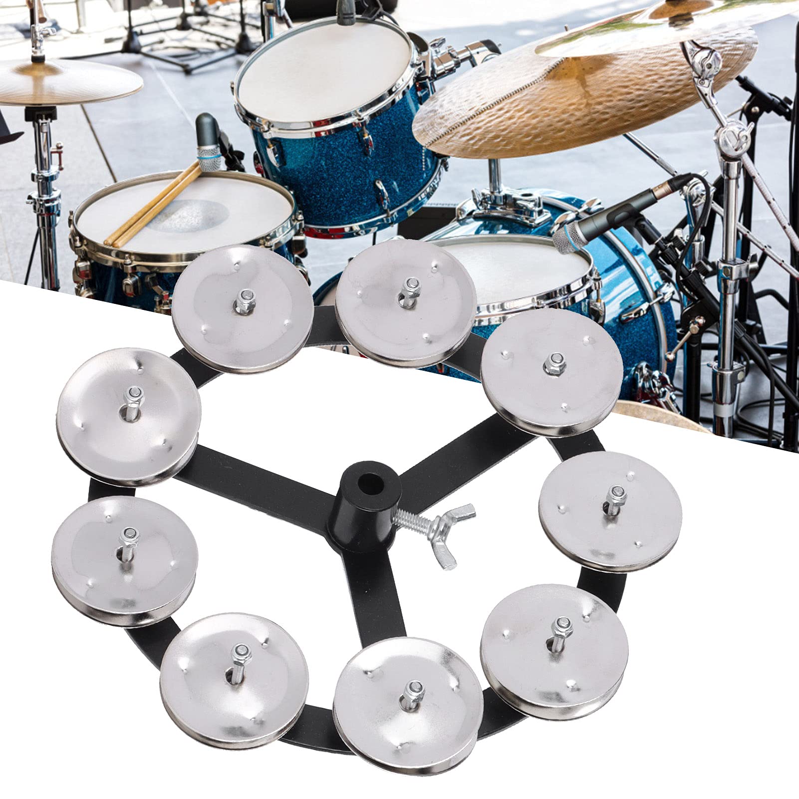 Ubersweet HiHat Tambourine, Nine Metal Jingle Pieces Lightweight Drum Accessories Black Cymbal for Drum Instruments for Drum Se