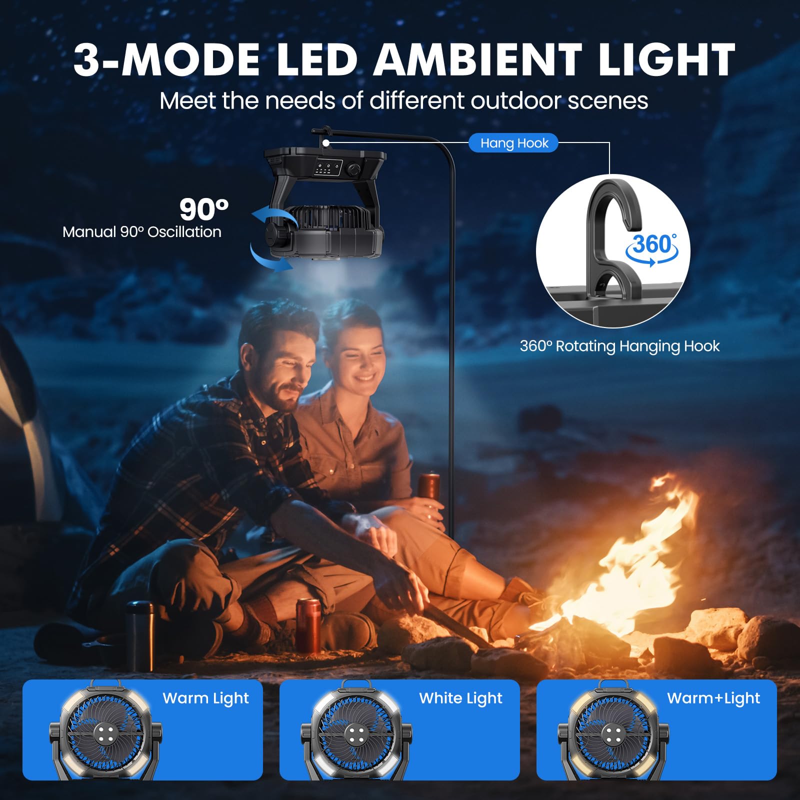 Misting Fan Portable 42800Mah Rechargeable With Remote Control, Camping Fan With Led Light & Stepless Speed Control & Cooling Sp