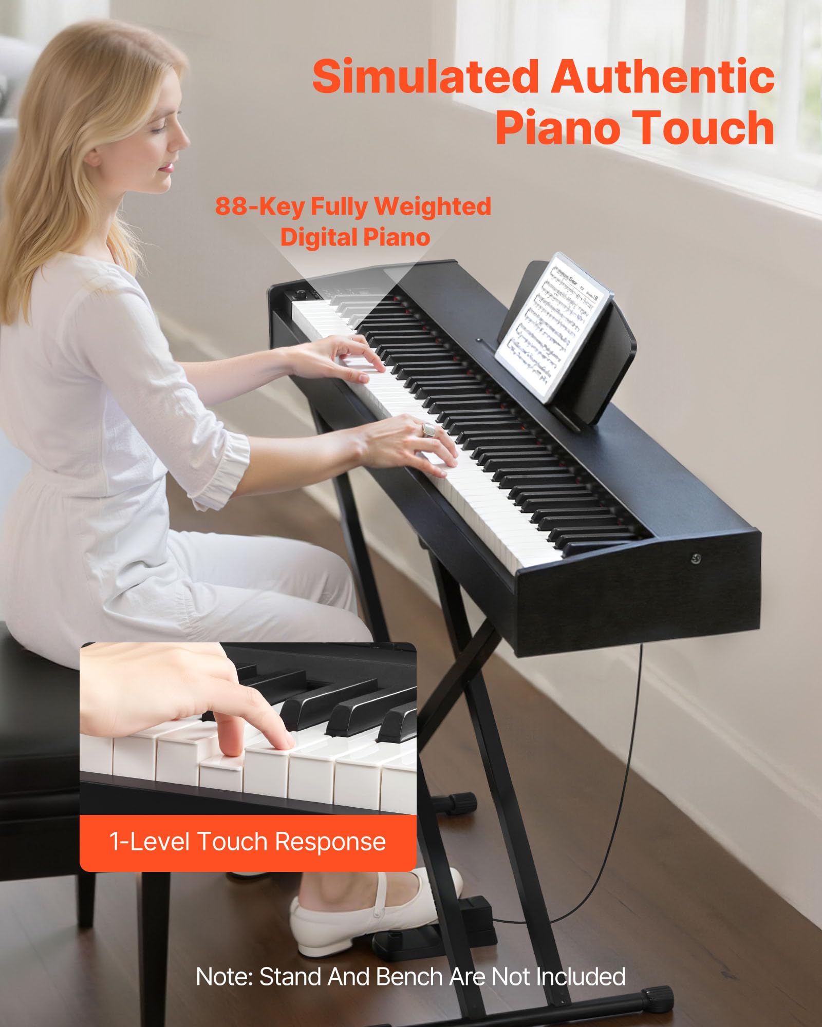Vevor Weighted Digital Piano, 88 Keys Fully Weighted, Electric Piano Dual Keyboard & Speakers, With Sustain Pedal, Recording Fun
