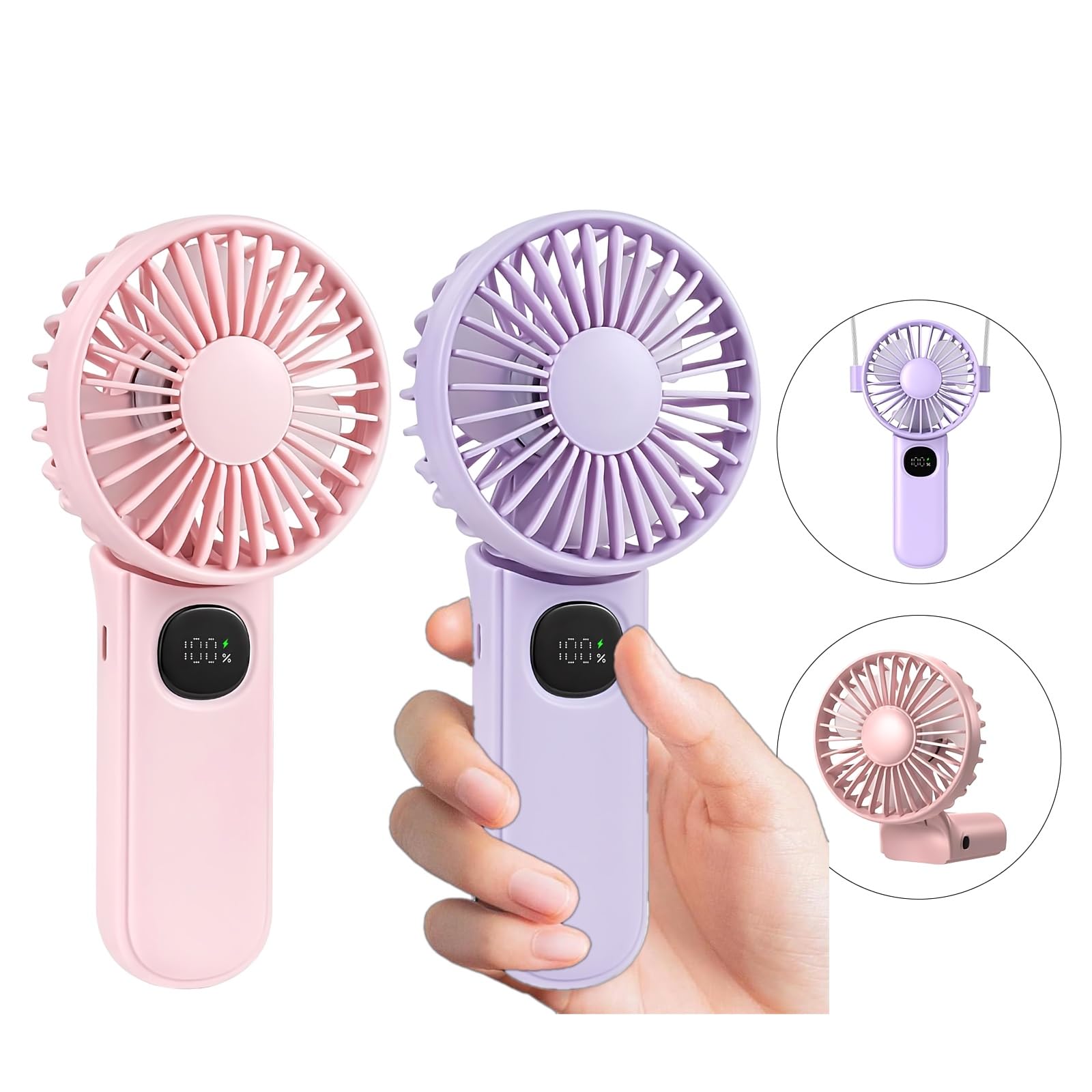 2 Pack 5 Speed Mini Fan Handheld Fan Portable Fan For Travel Essentials,Small Fan Personal Fan Neck Fan Travel Fan Hand Held Fan