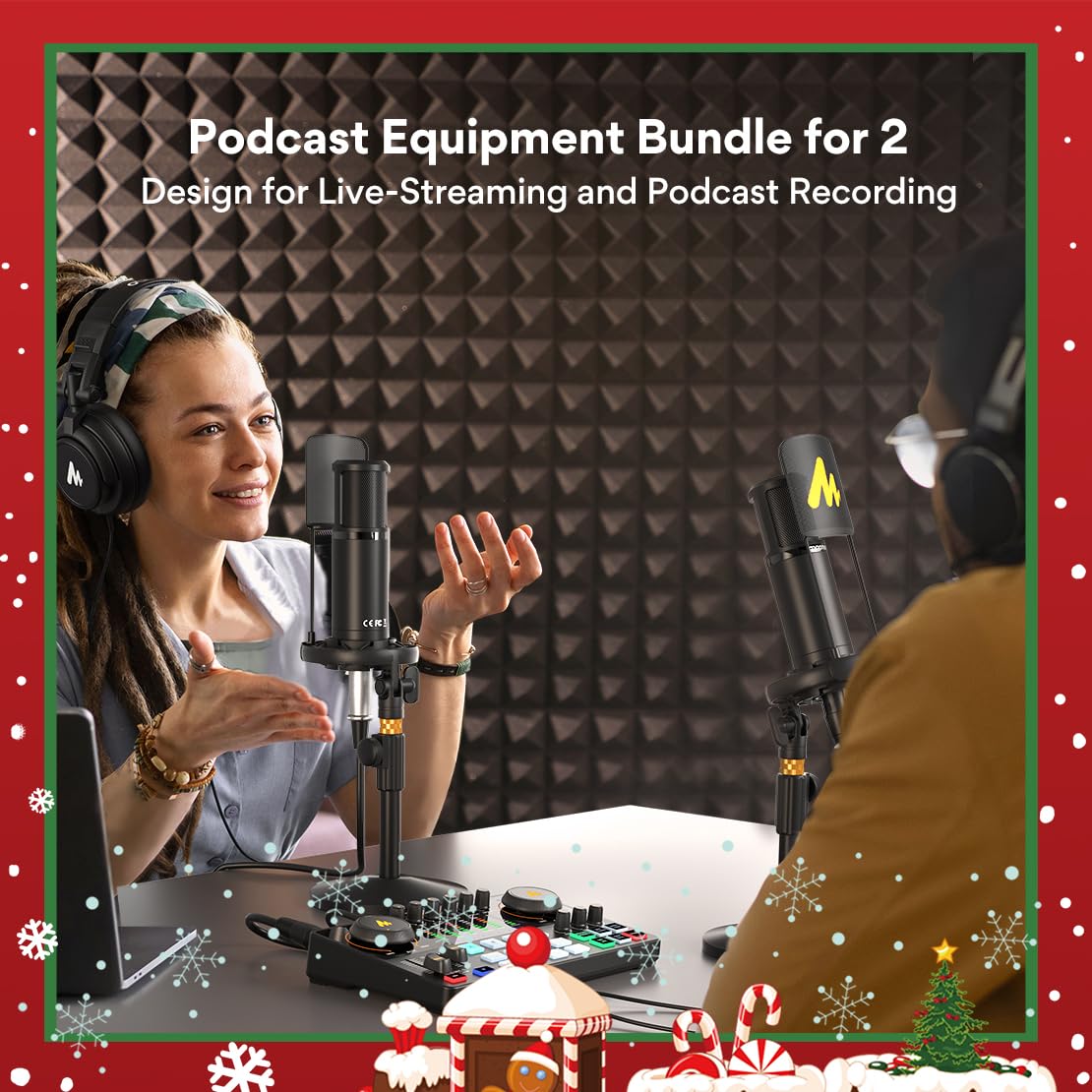 Maono Maonocaster Podcast Equipment Bundle For 2 Includes All In One Audio Interface With Premium Mic Preamp, Xlr Condenser Micr