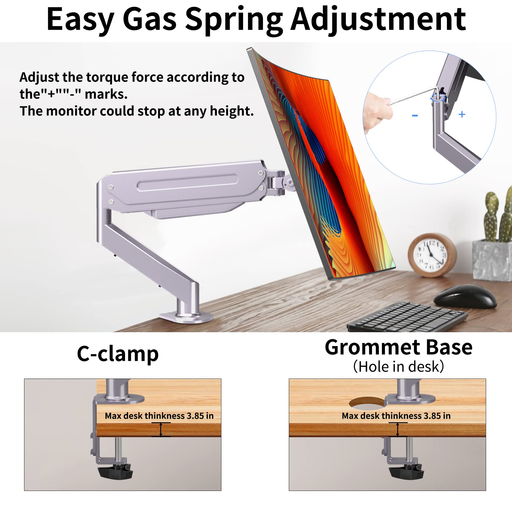 Suptek Monitor Mount Single Monitor Mount Stand,Gas Spring Monitor Arm Desk Mount Fully Adjustable Fits 17 20 22 23 24 26 27 Inc