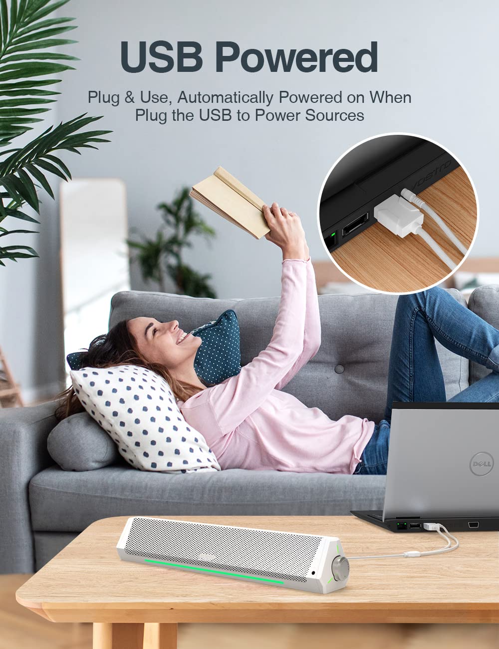 Computer Speakers, Bluetooth Soundbar, Hifi Stereo, 3.5Mm Aux In Connection, Usb Powered Speakers For Desktop Monitor, Pc, Lapto