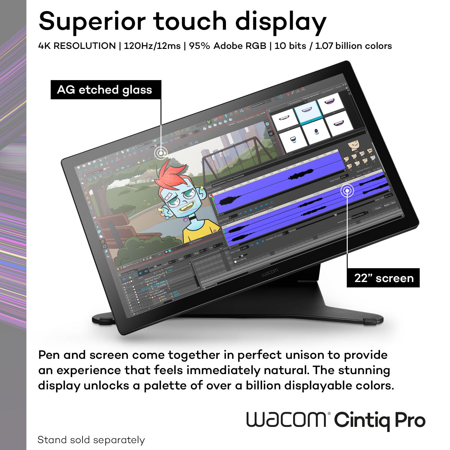 Wacom Cintiq Pro 22 Drawing Tablet With Screen, 21.5 Ultra Hd 4K Touchscreen Display Graphic Arts Tablet With Pro Pen 3, Profess