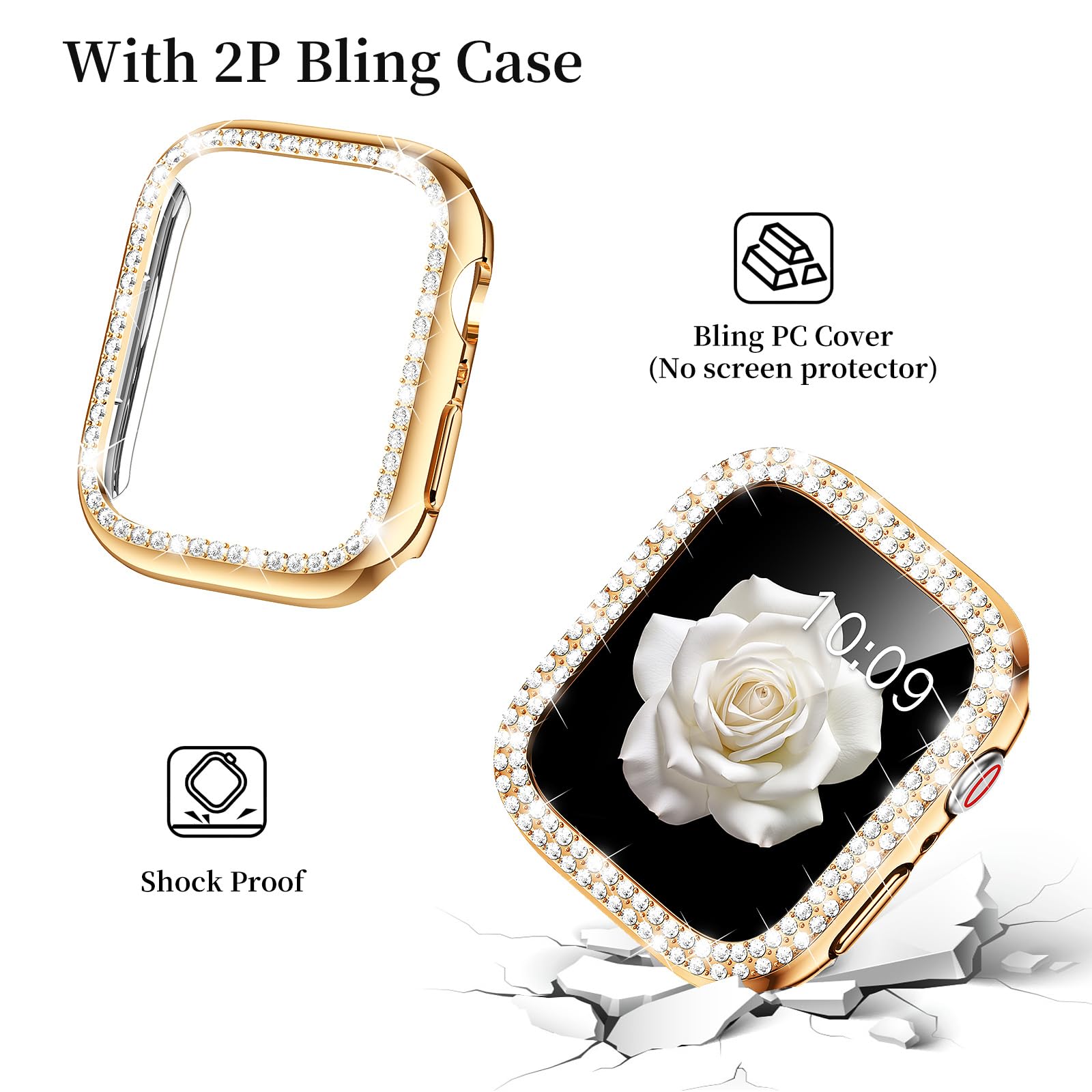 Mosonio Compatible With Apple Watch Band 38Mm With Case Women, Jewelry Replacement Metal Wristband Strap With 2 Pack Bling Pc Pr