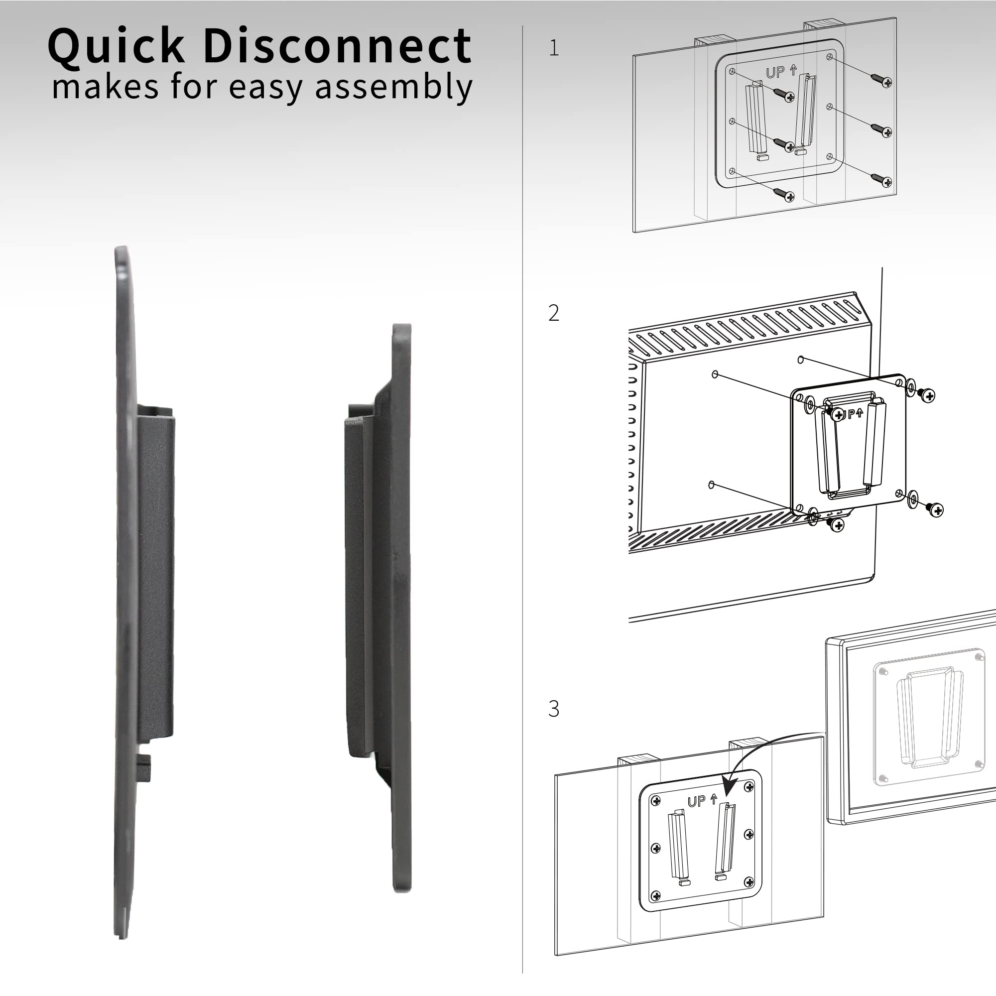 VIVO Anti Rust Quick Release Plastic Polymer RV TV Mount Set for Screens up to 43 inches and 30 lbs, Low Profile, 2 Wall Plates 1 VESA Bracket, for Camping, Black, MOUNT VWRV1 3