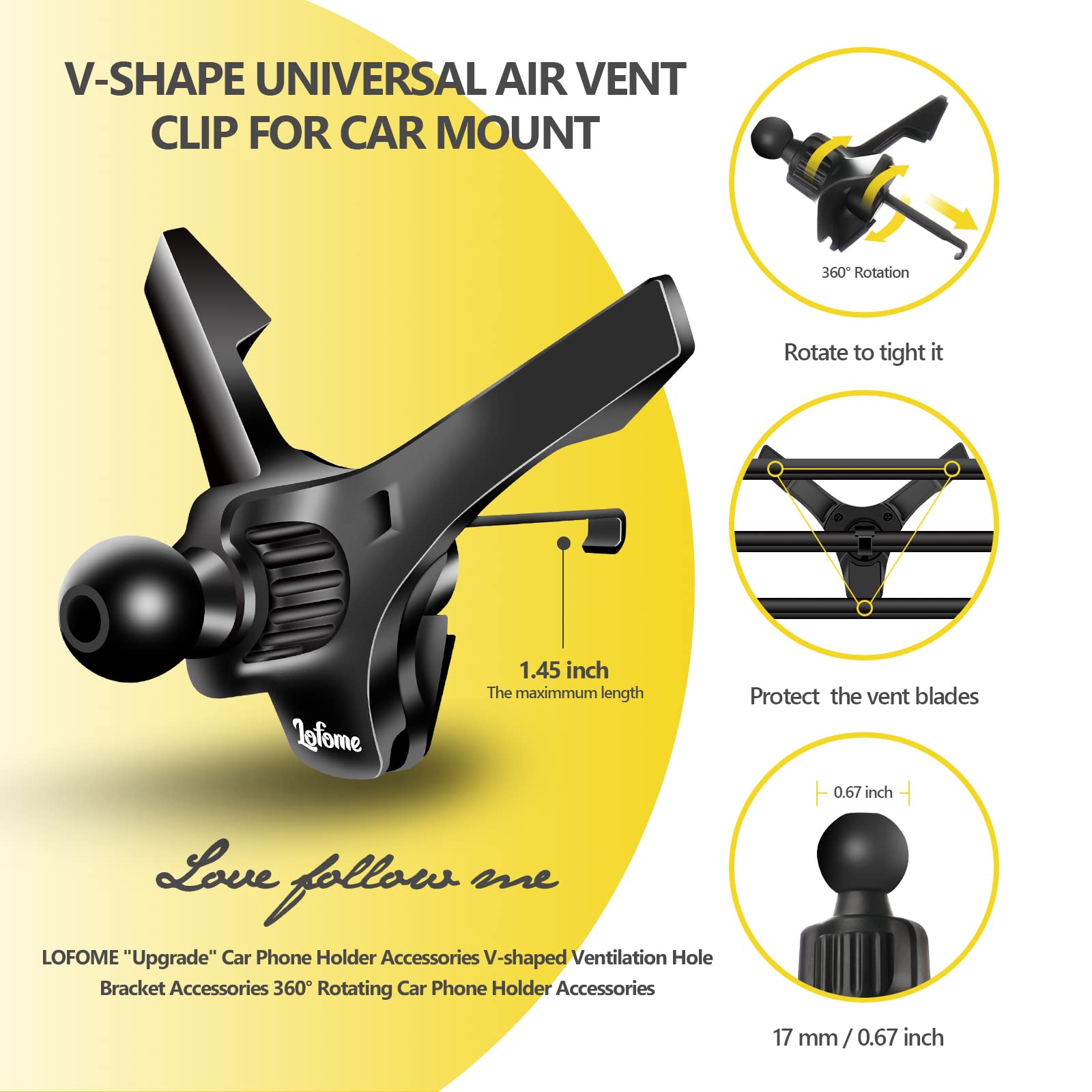 Lofome Universal Air Vent Clip For Car Mount,Sturdy Vent Grip For Most Car Phone Holder&Wireless Car Charger-Only Vent Clip For