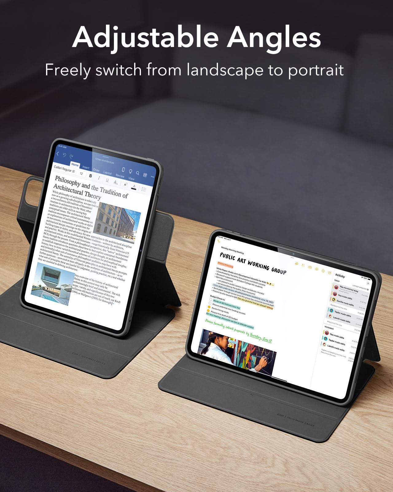 Esr For Ipad Pro 11 Inch Case 2024 5Th Gen (M4), Ipad Pro 11 Case With Pencil Holder, Removable Magnetic Cover, Vertical Stand, Fully Supports Pencil Pro And Pencil(Usb C), Rebound 360 Series, Black