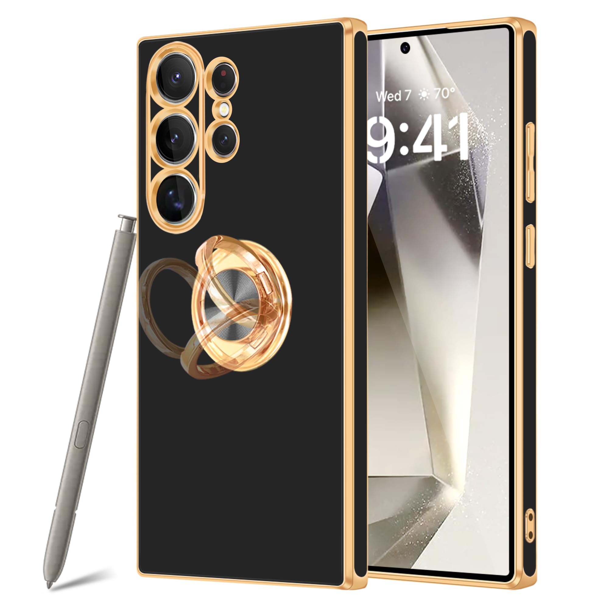 Fingic For Samsung Galaxy S24 Ultra Case[With 360 Ring Holder Stand] [Support Magnetic Car Mount]Kickstand For Women Girl Slim T