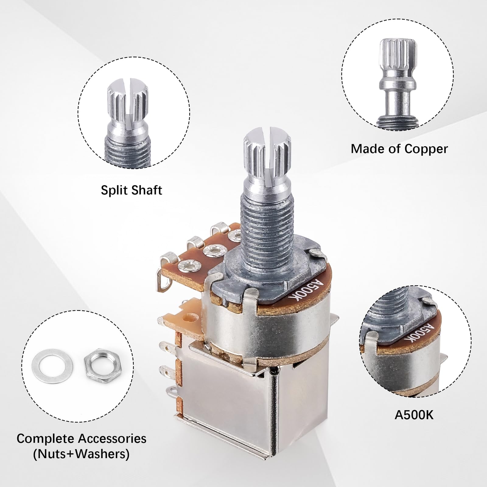 A500K Push Pull Potentionmeter Volume Tone Switch Pots Shaft 18 Mm For Guitar Bass Accessories Pack Of 3