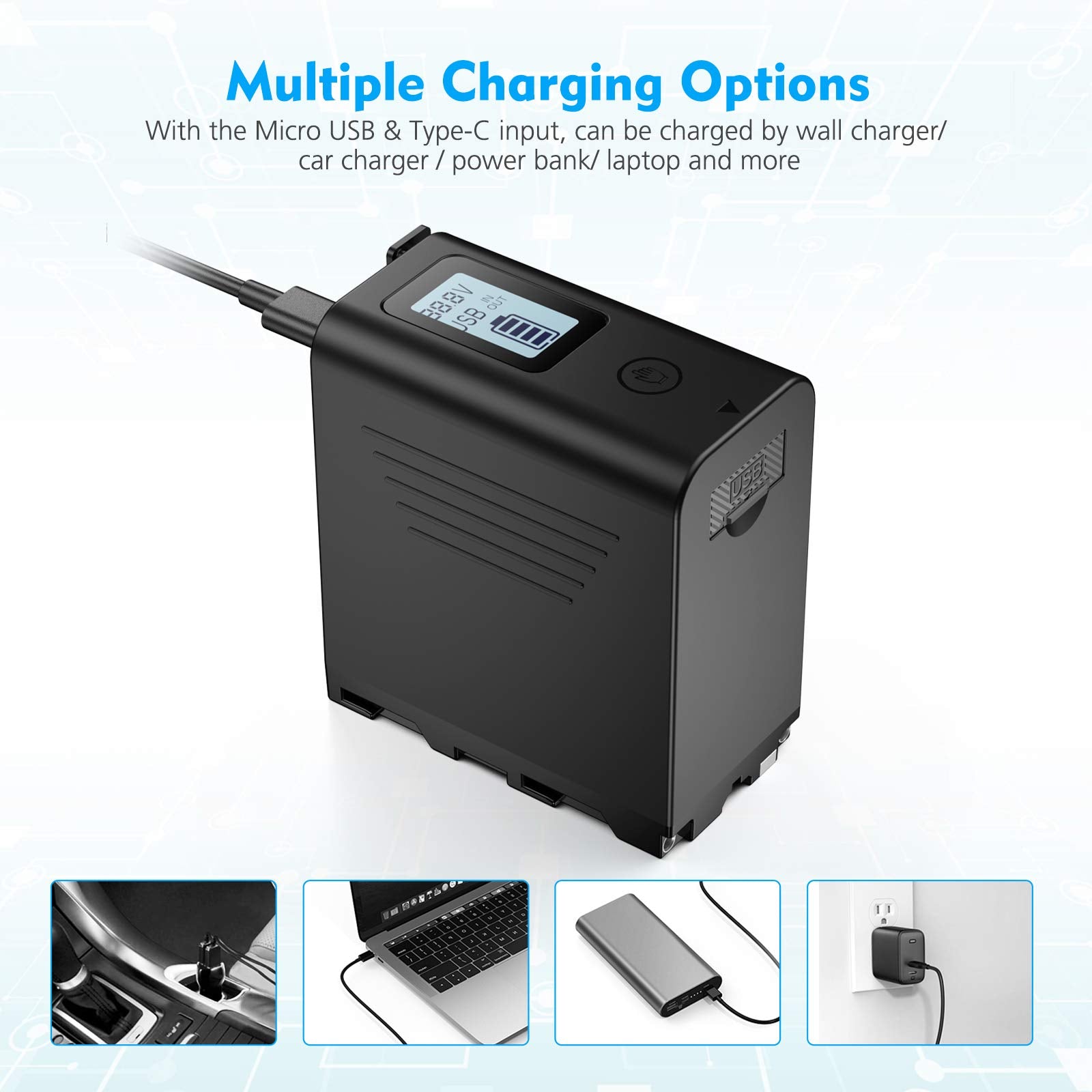 Powerextra Np F970 Multifunctional Battery Pack 10050Mah High Capacity With Usb Output Lcd Display For Sony Np F970, Np F975, Np